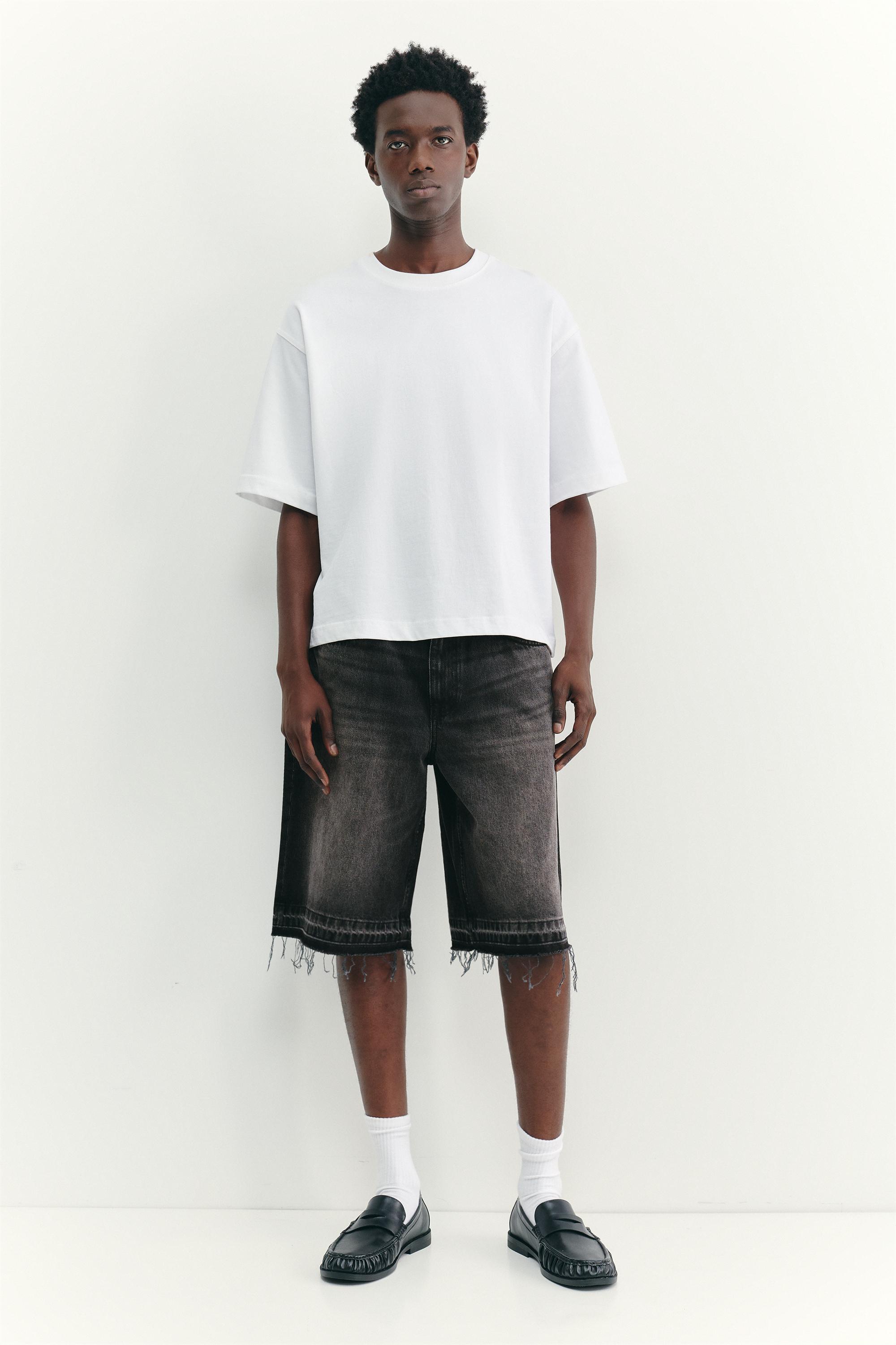Frayed hem skater Bermuda shorts — Faded black
