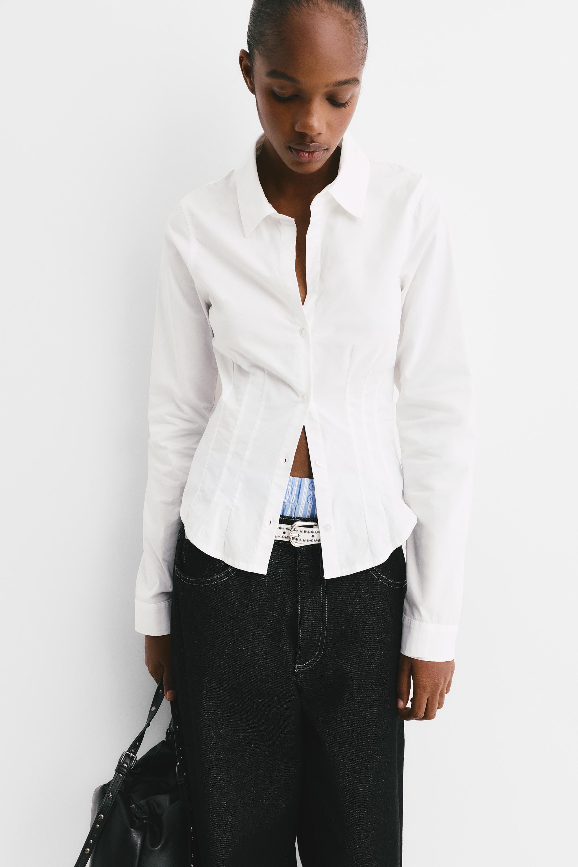 Poplin yırtmaçlı dar kesim gömlek - Görsel 73