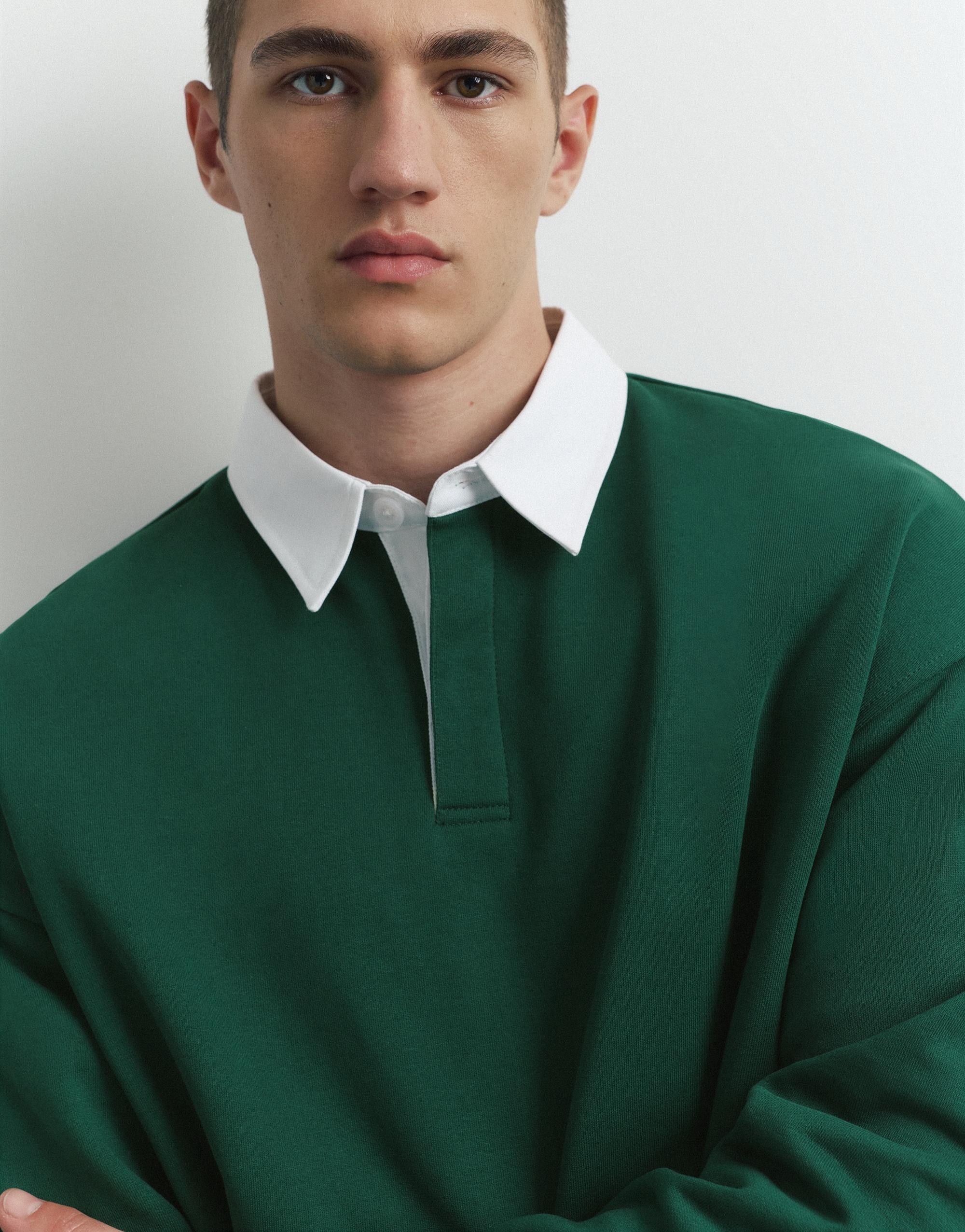 Long sleeve striped polo shirt — Green
