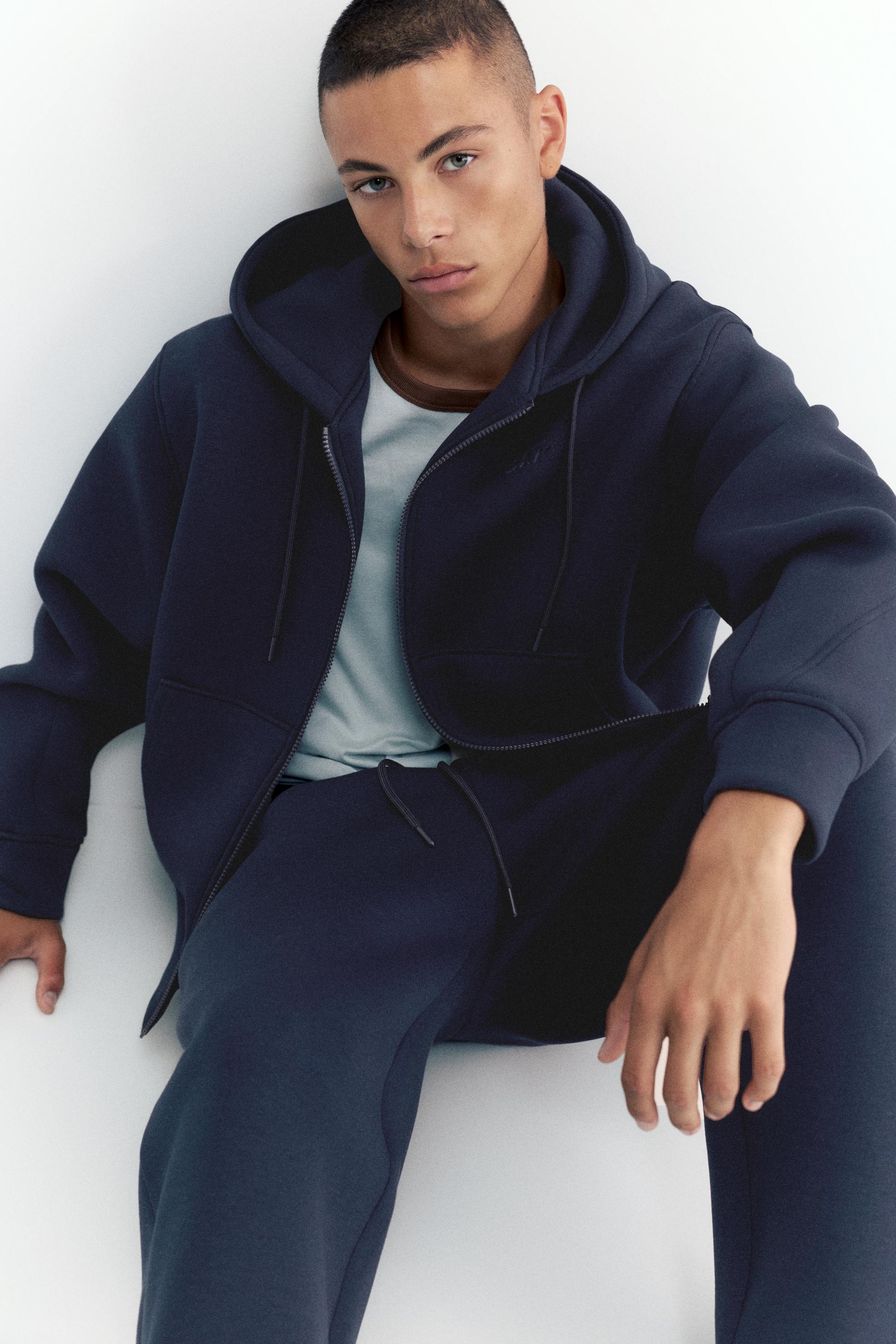 Neoprene-effect zip-up hoodie — Navy