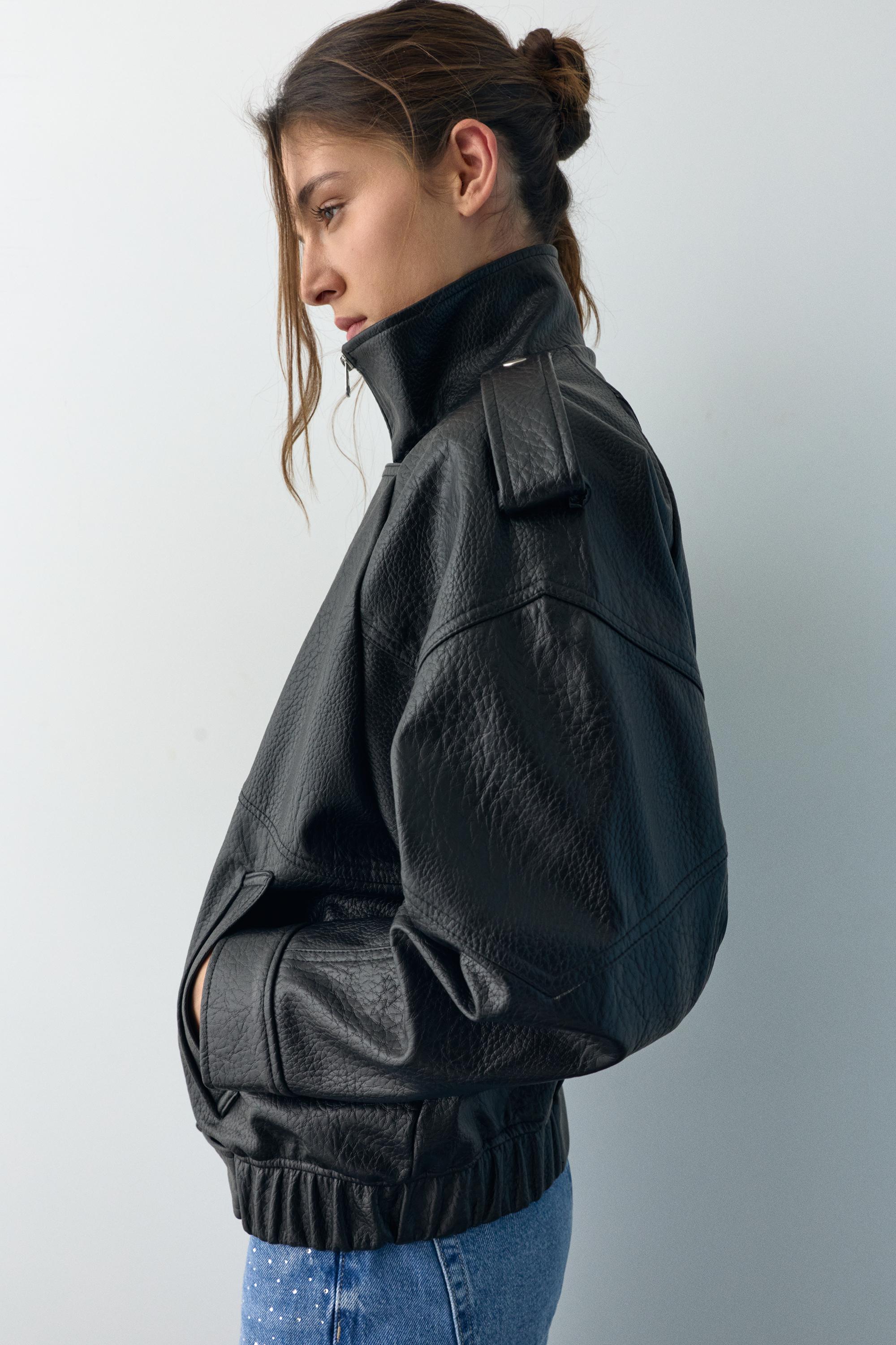 Dik yaka suni deri ceket - Görsel 31