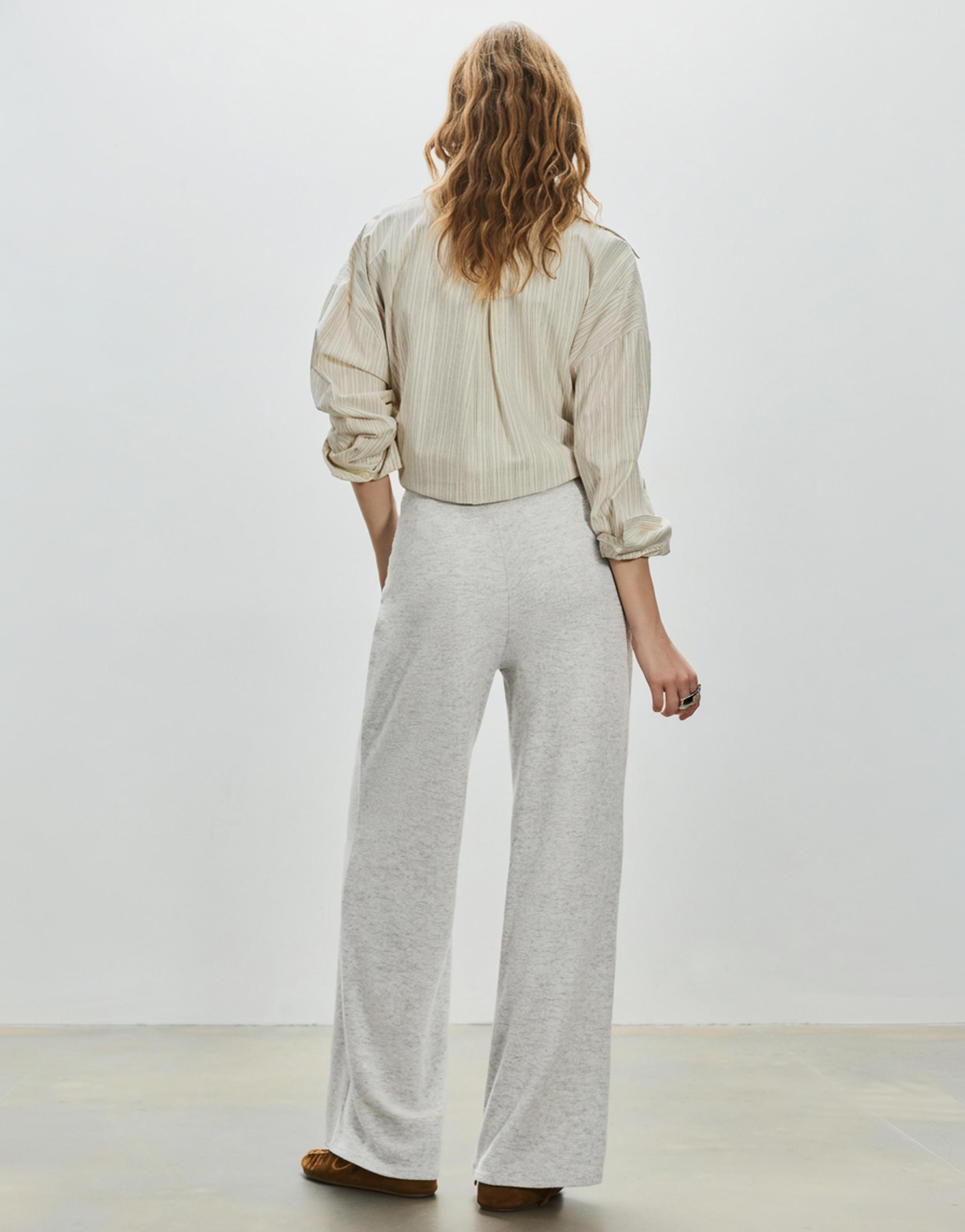 Wide-leg soft touch trousers — Pale marl