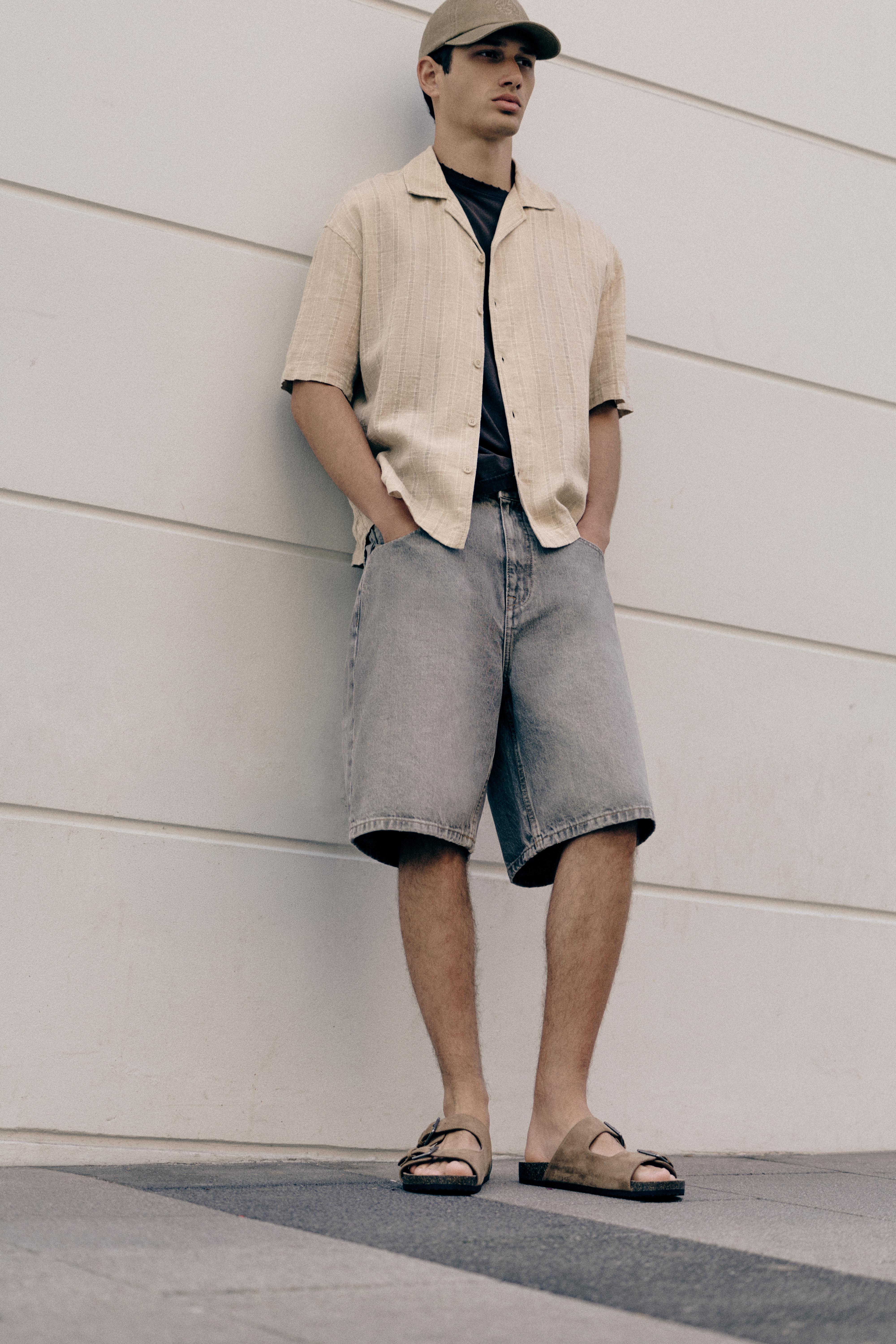 Check linen blend shirt — Sand