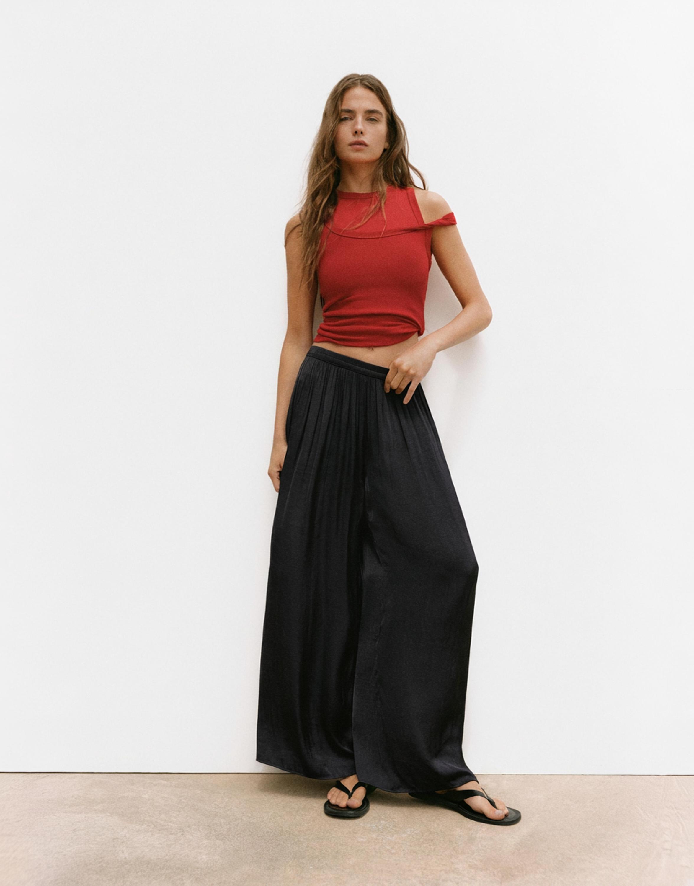 Satin wide-leg trousers — Black