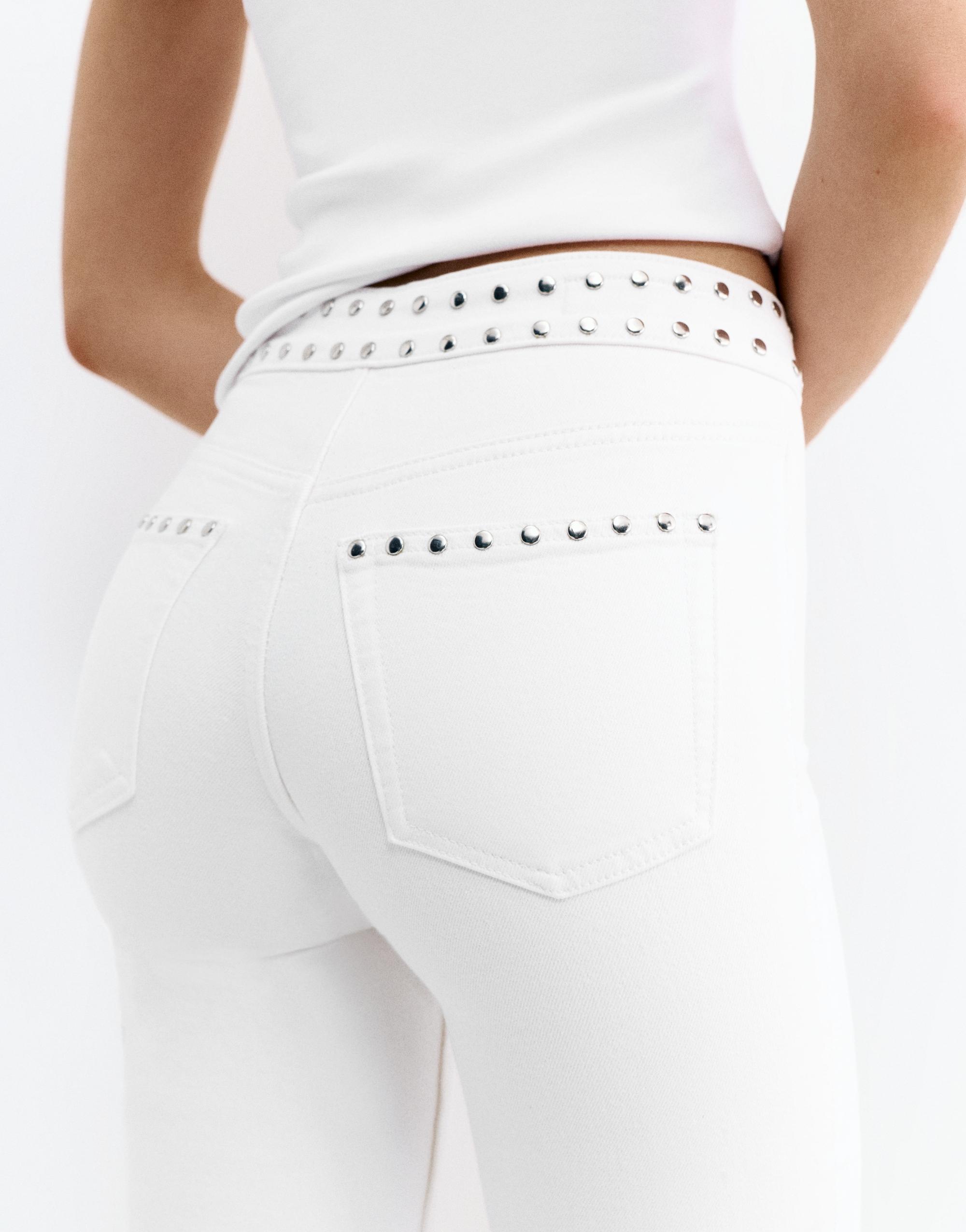 White studded capris jeans — White