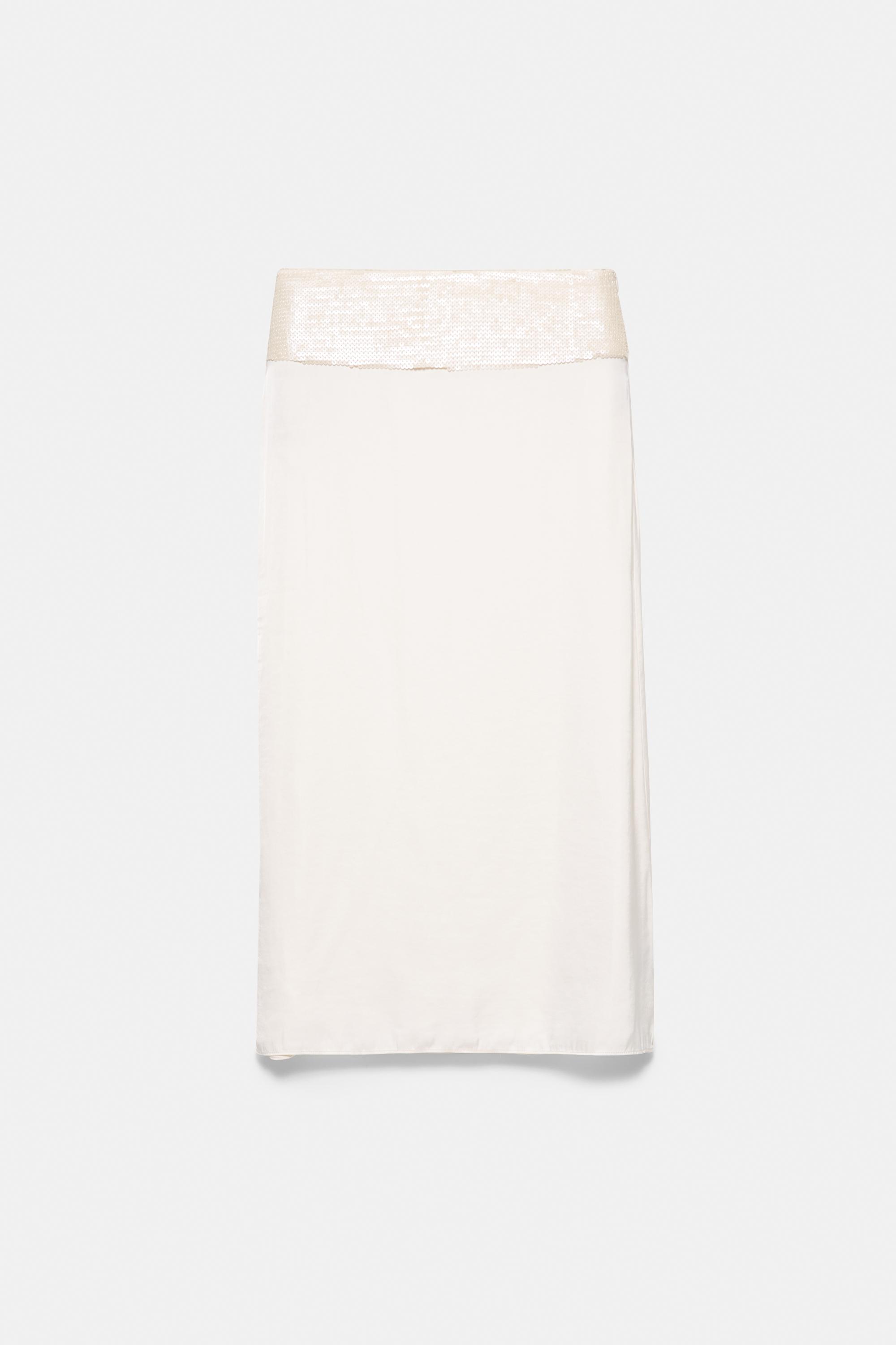Sequin-detailed midi skirt — Ecru