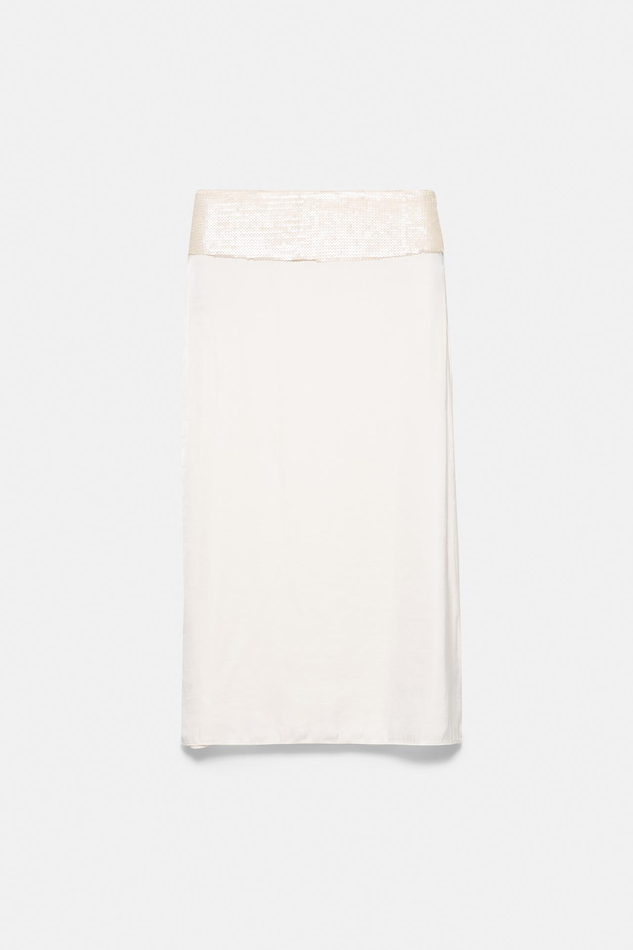 Sequin-detailed midi skirt — Ecru