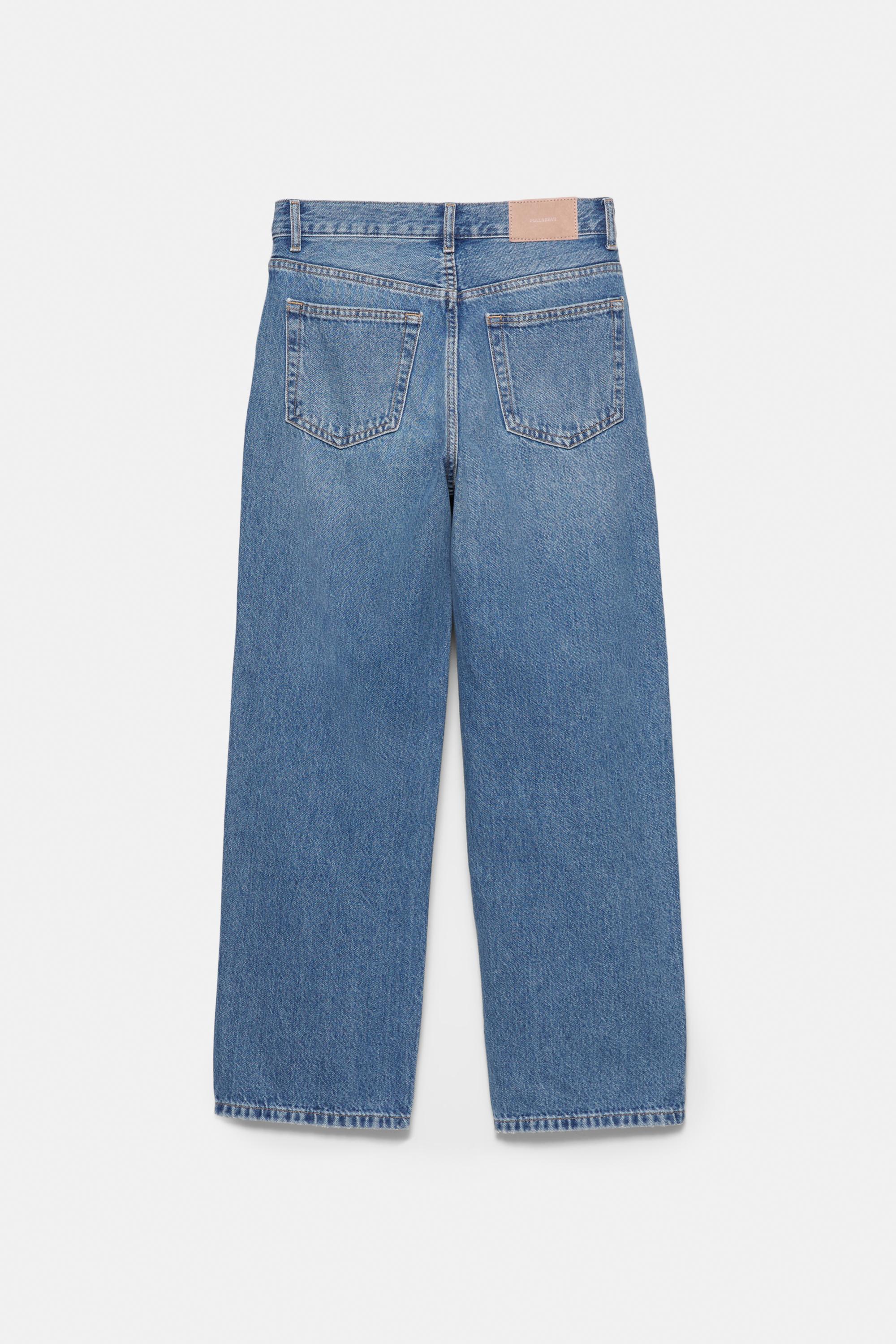 Straight-leg jeans with crossover waistband — Medium blue