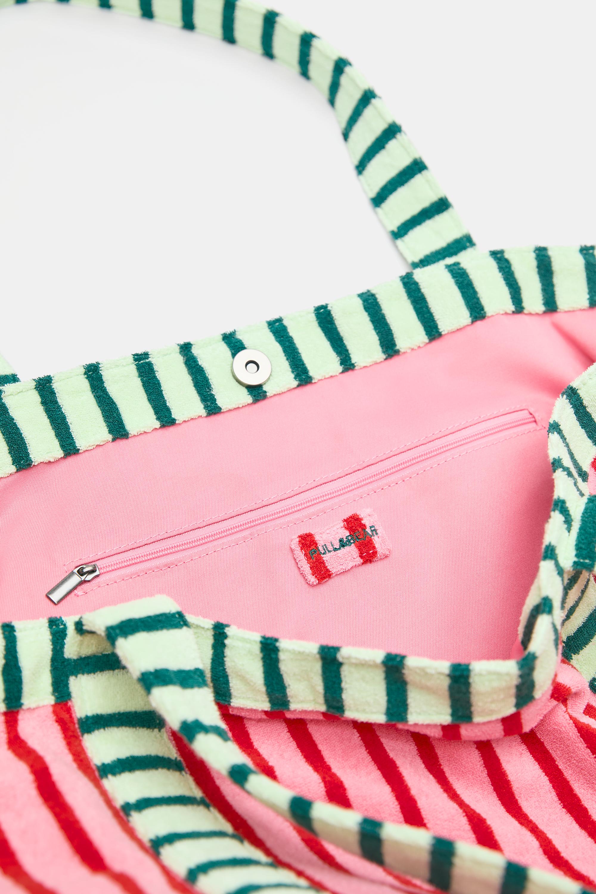 Striped towelling shopper bag — Pink