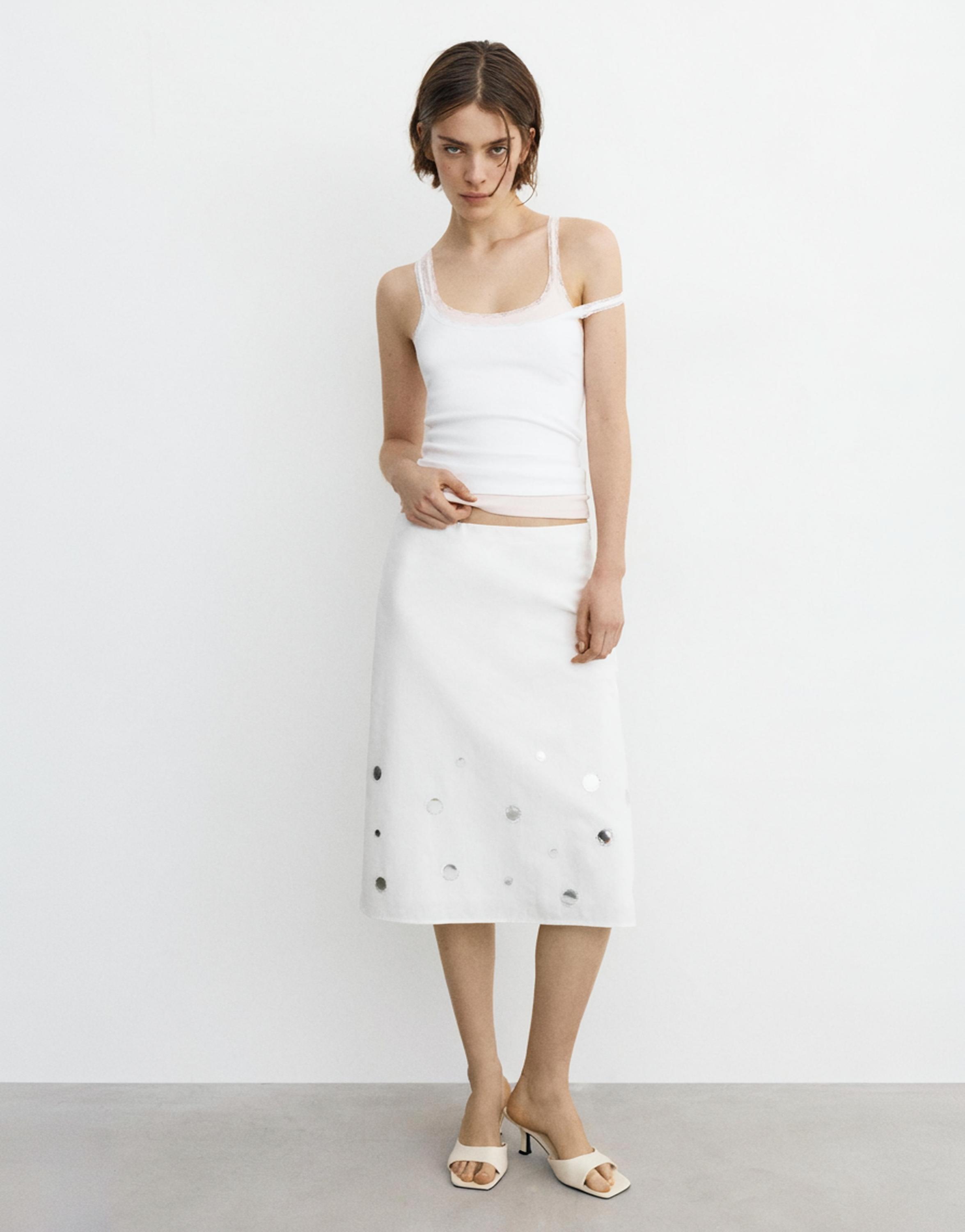 Straight mirror midi skirt — Ecru