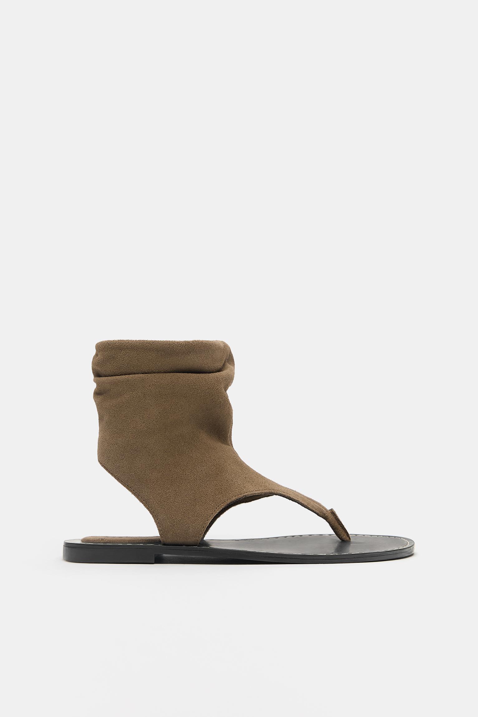 Leather bootie sandals — Brown