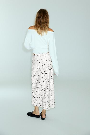 Satin drawstring midi skirt — Ecru/Black 2