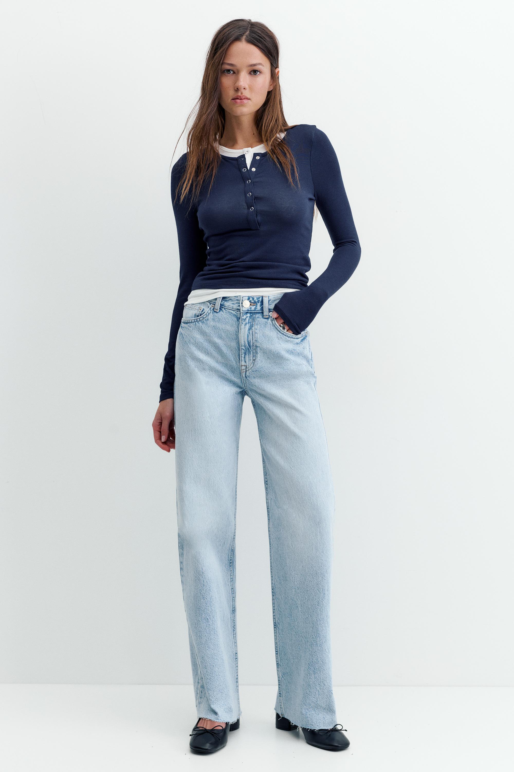 High-waist wide straight-leg jeans — Sky blue