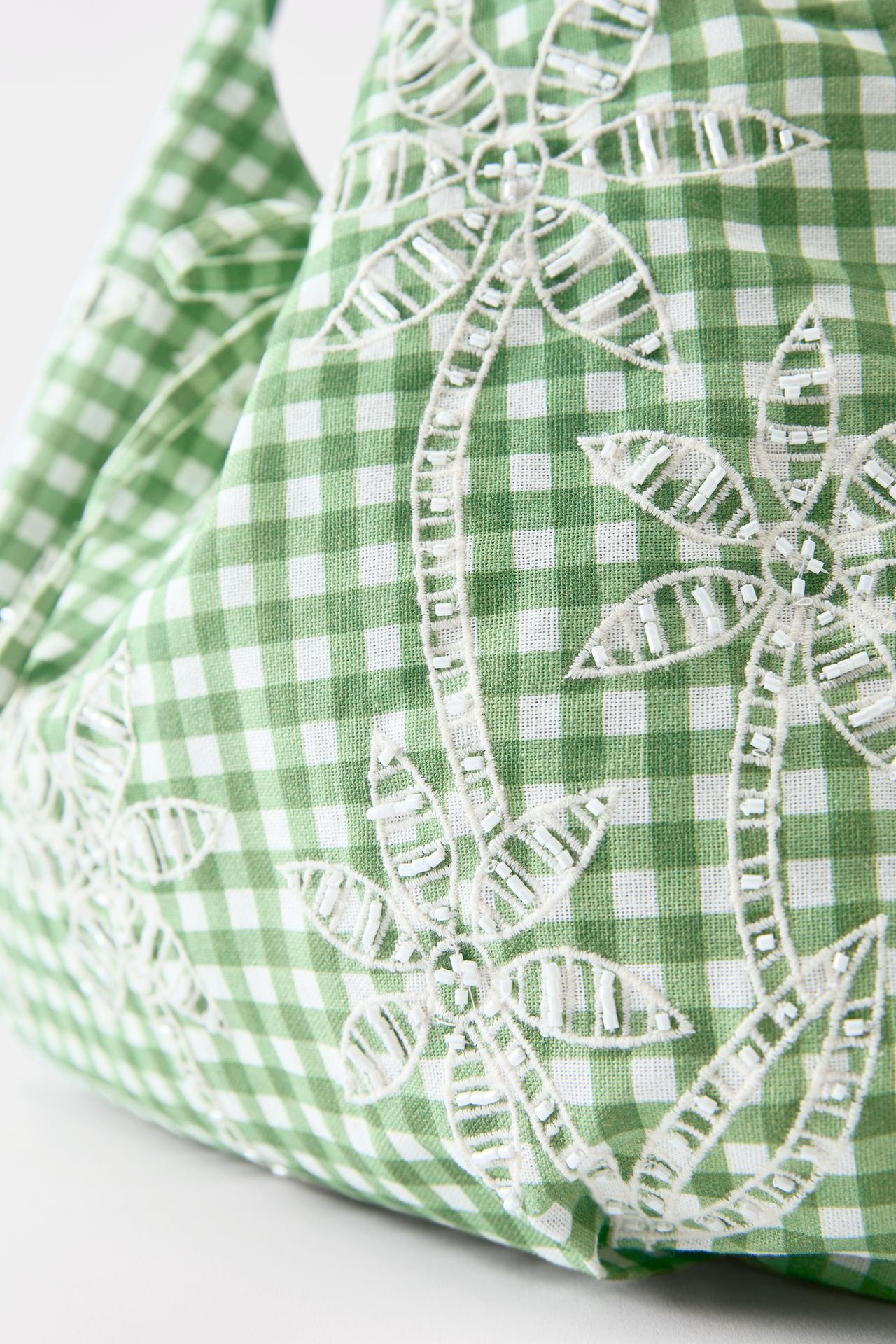 Palm tree gingham tote bag — Green