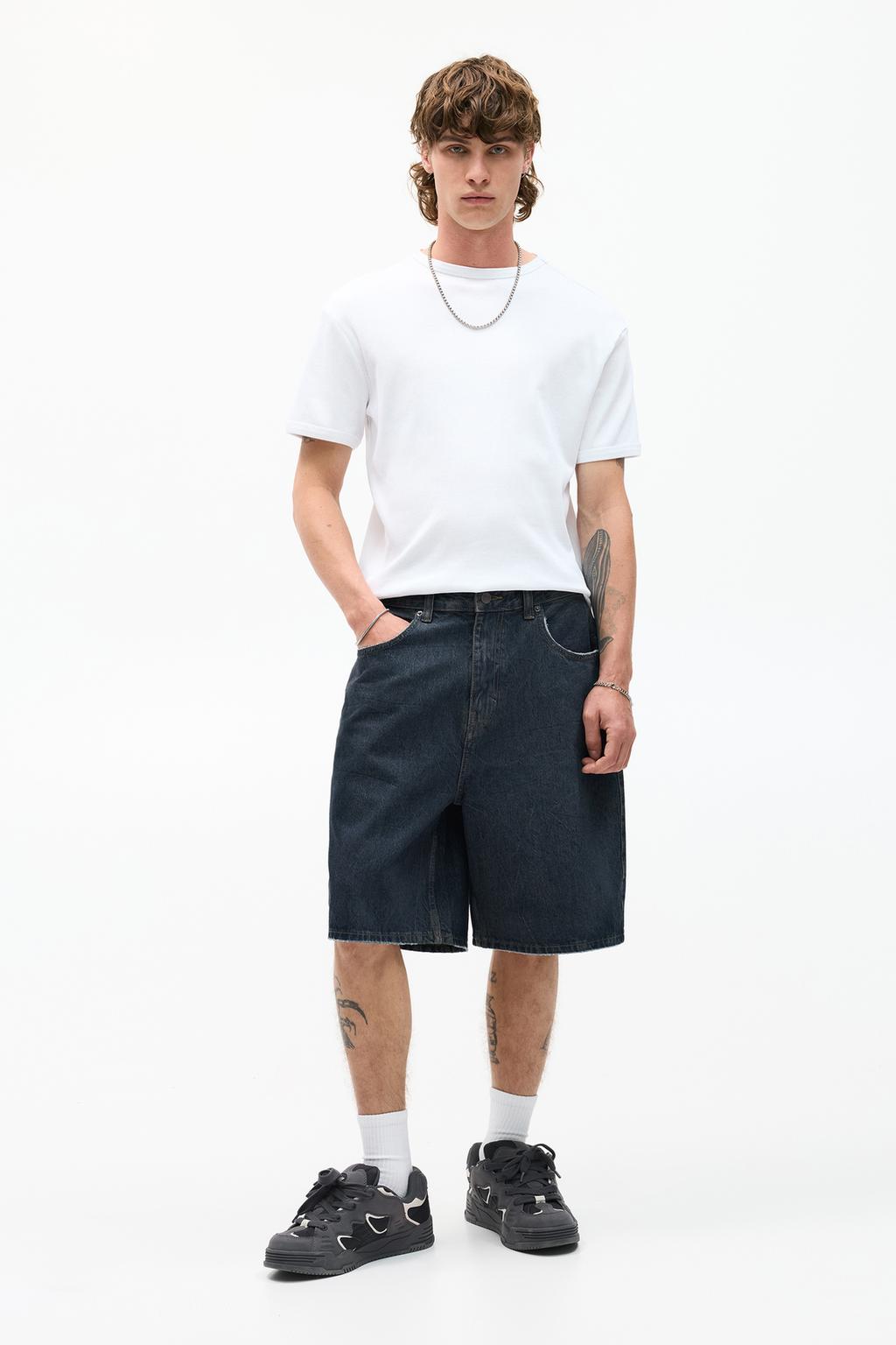 Loose baggy denim Bermuda shorts pull&bear