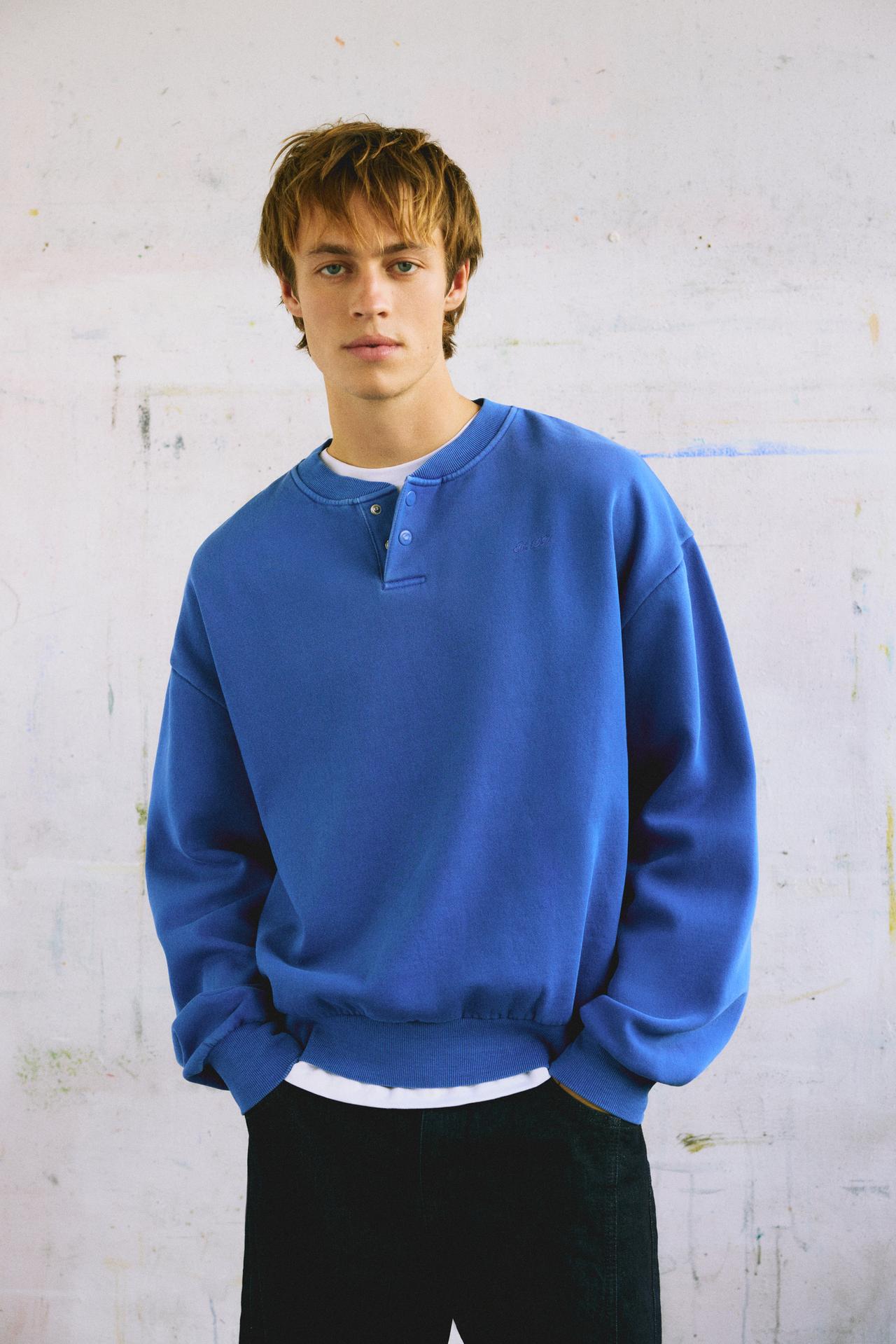 Henley neck sweatshirt — Deep blue