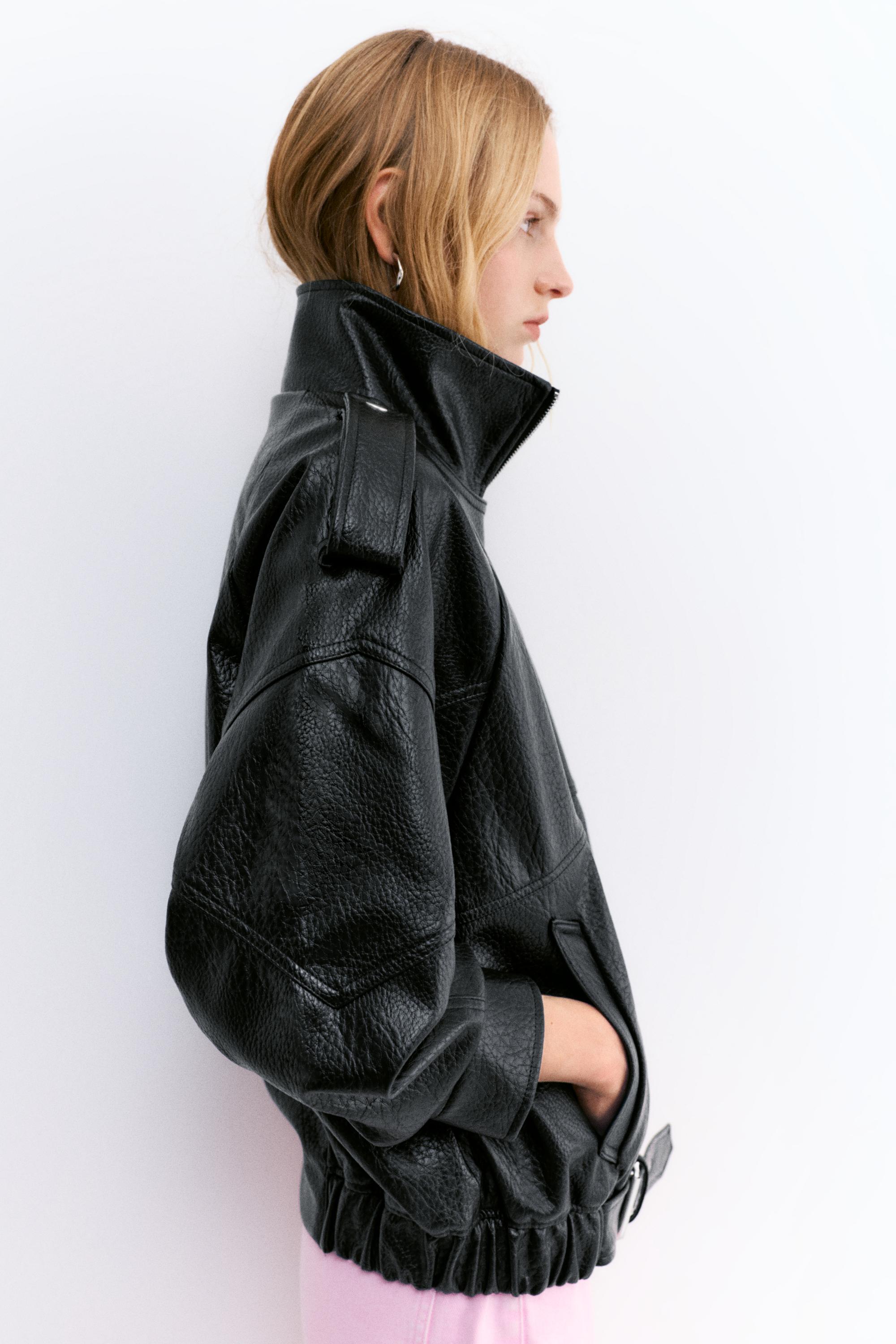 Dik yaka suni deri ceket - Görsel 19