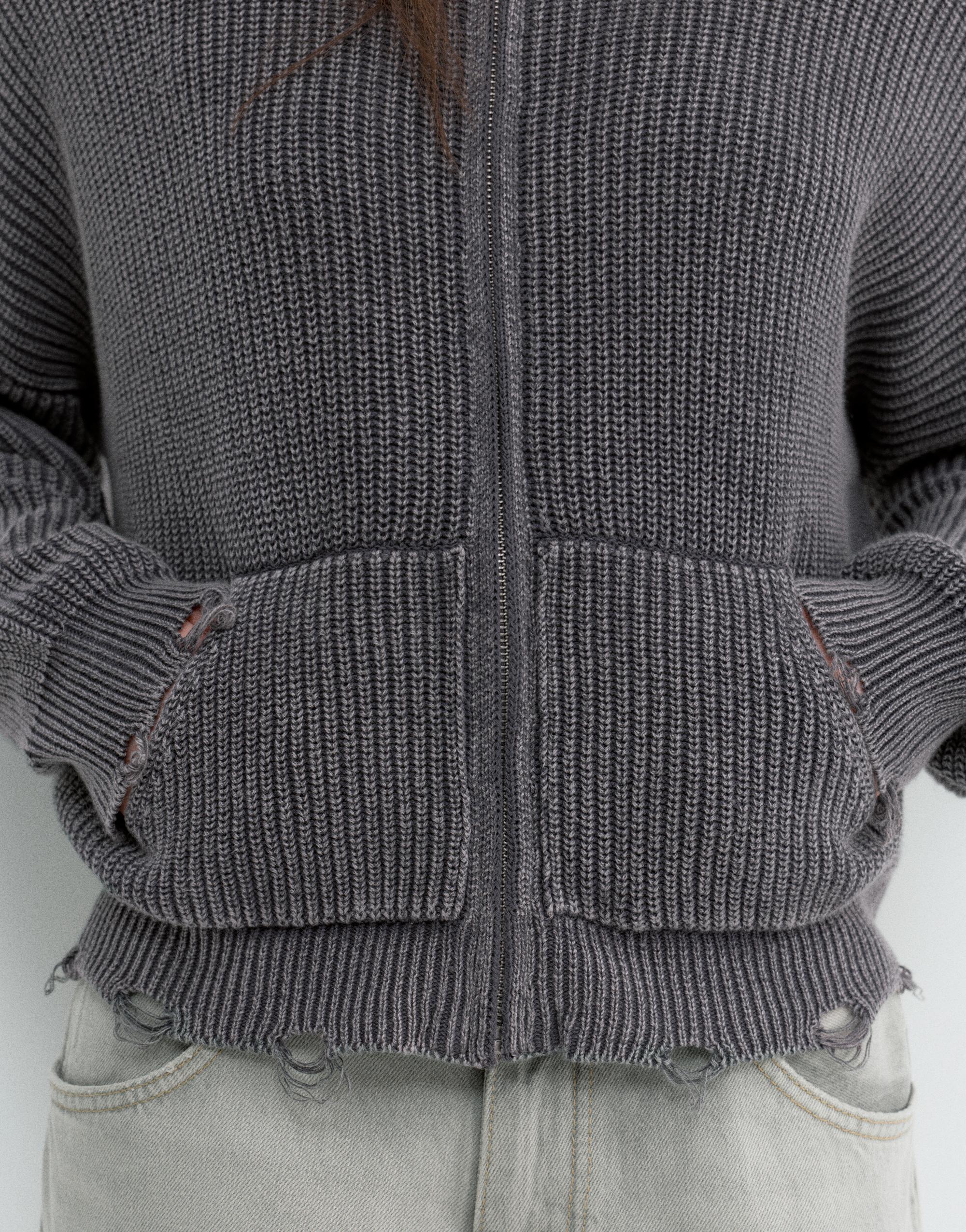 Yırtık detaylı fermuarlı hırka - Görsel 14