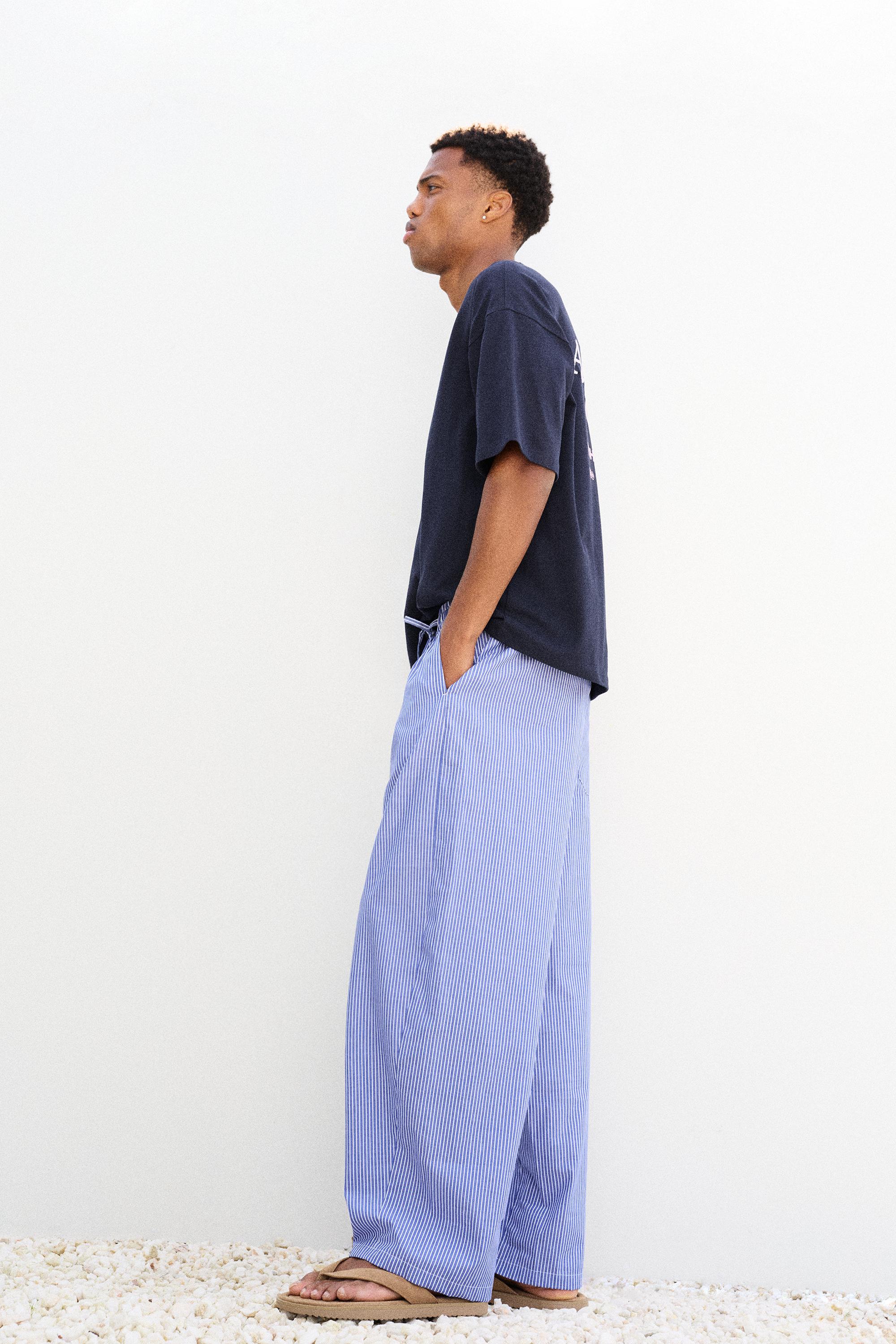 Relaxed fit striped pyjama-style trousers — Blue