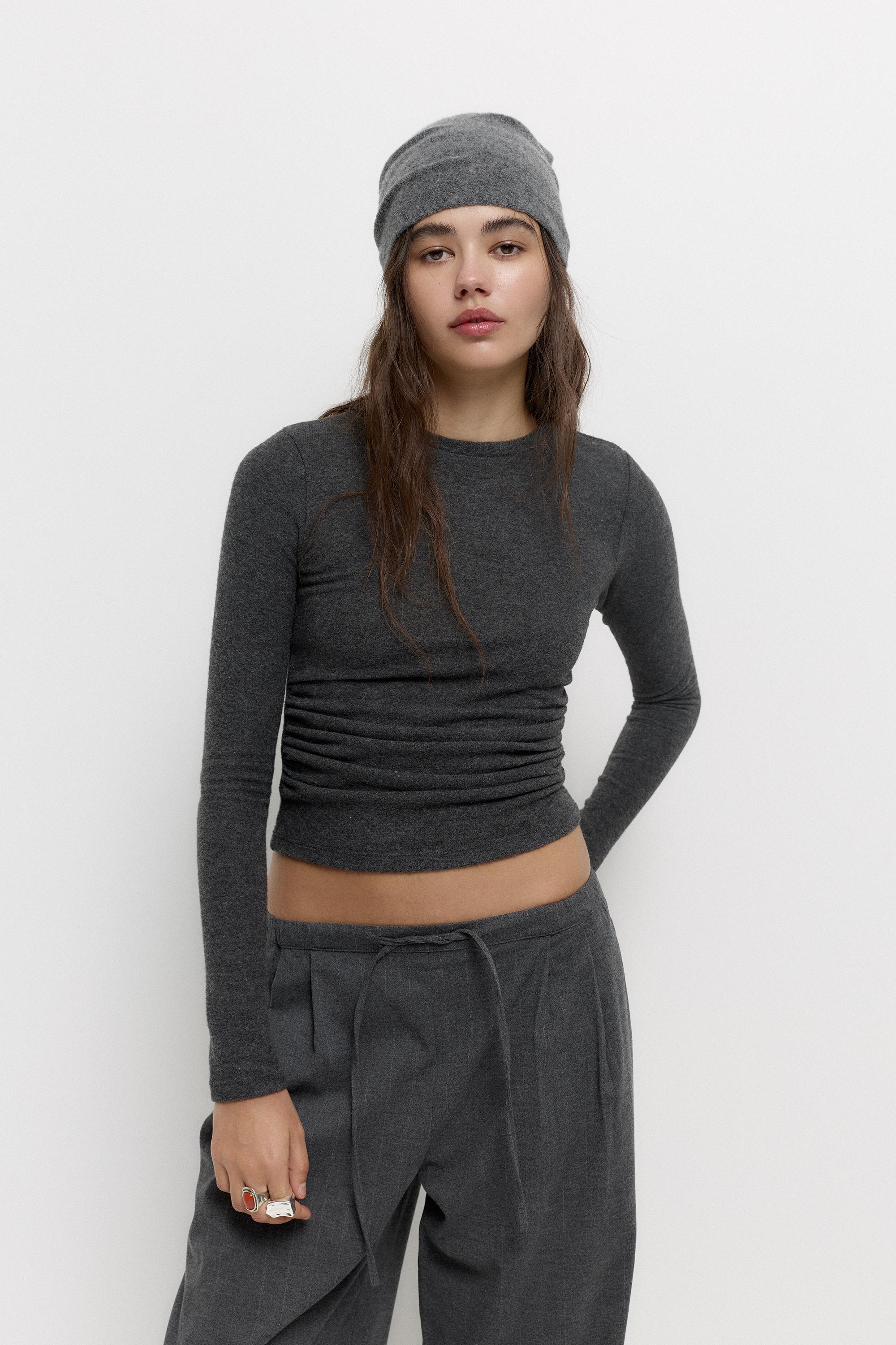 Soft-Touch-T-Shirt Mit Raffungen