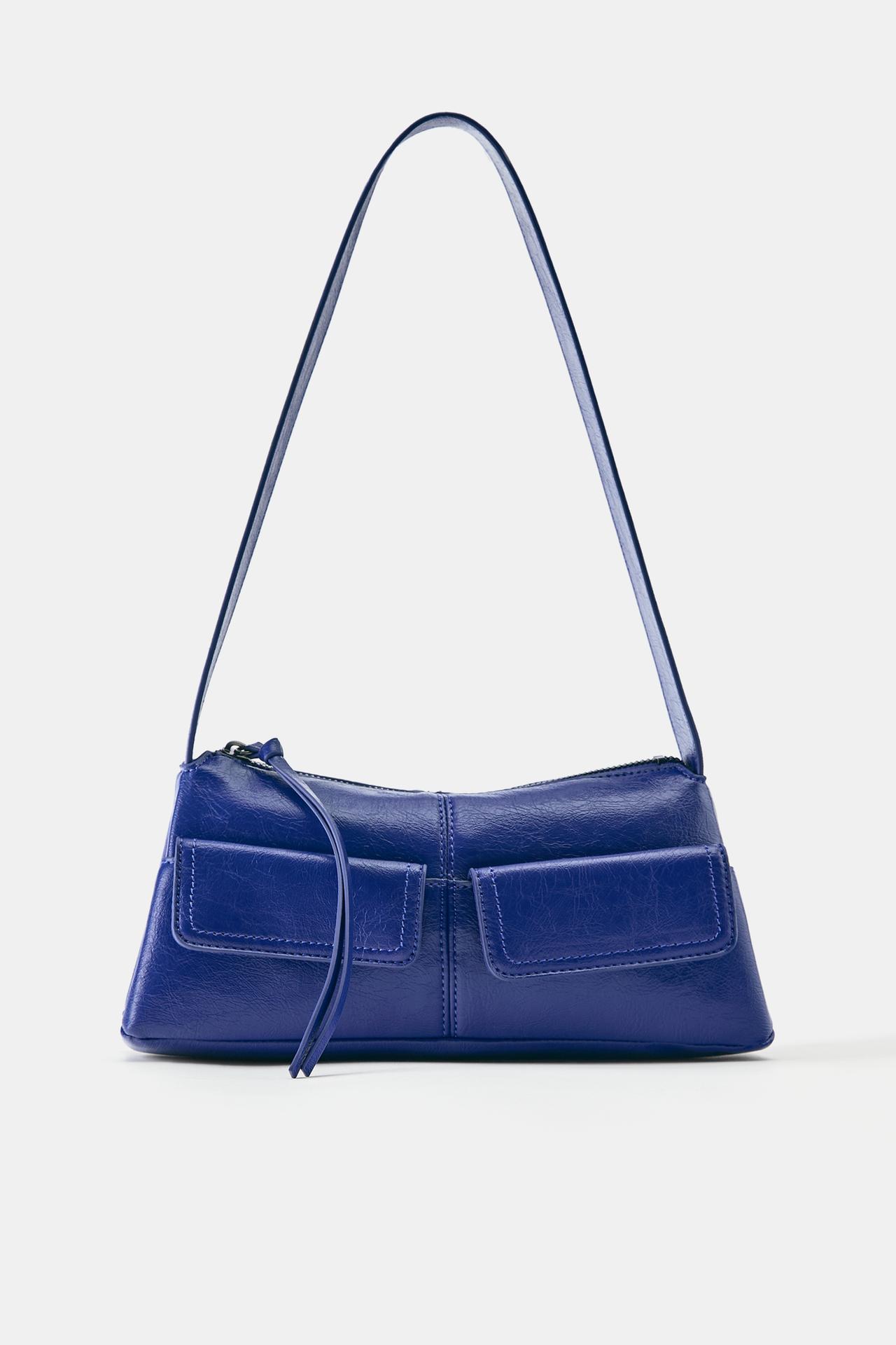 Suede shoulder bag with pockets — Blue