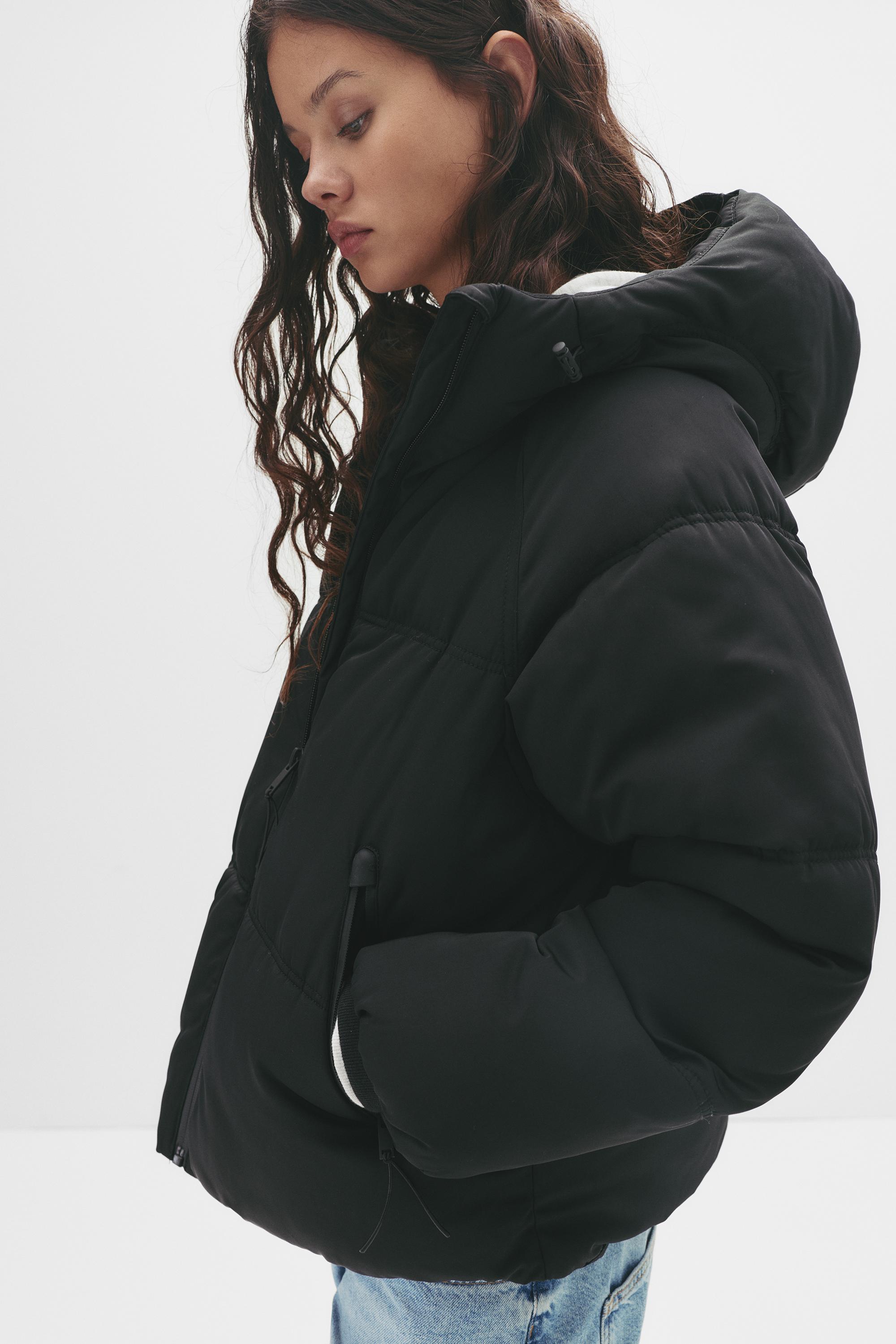 Puffer jacket with hood — Black