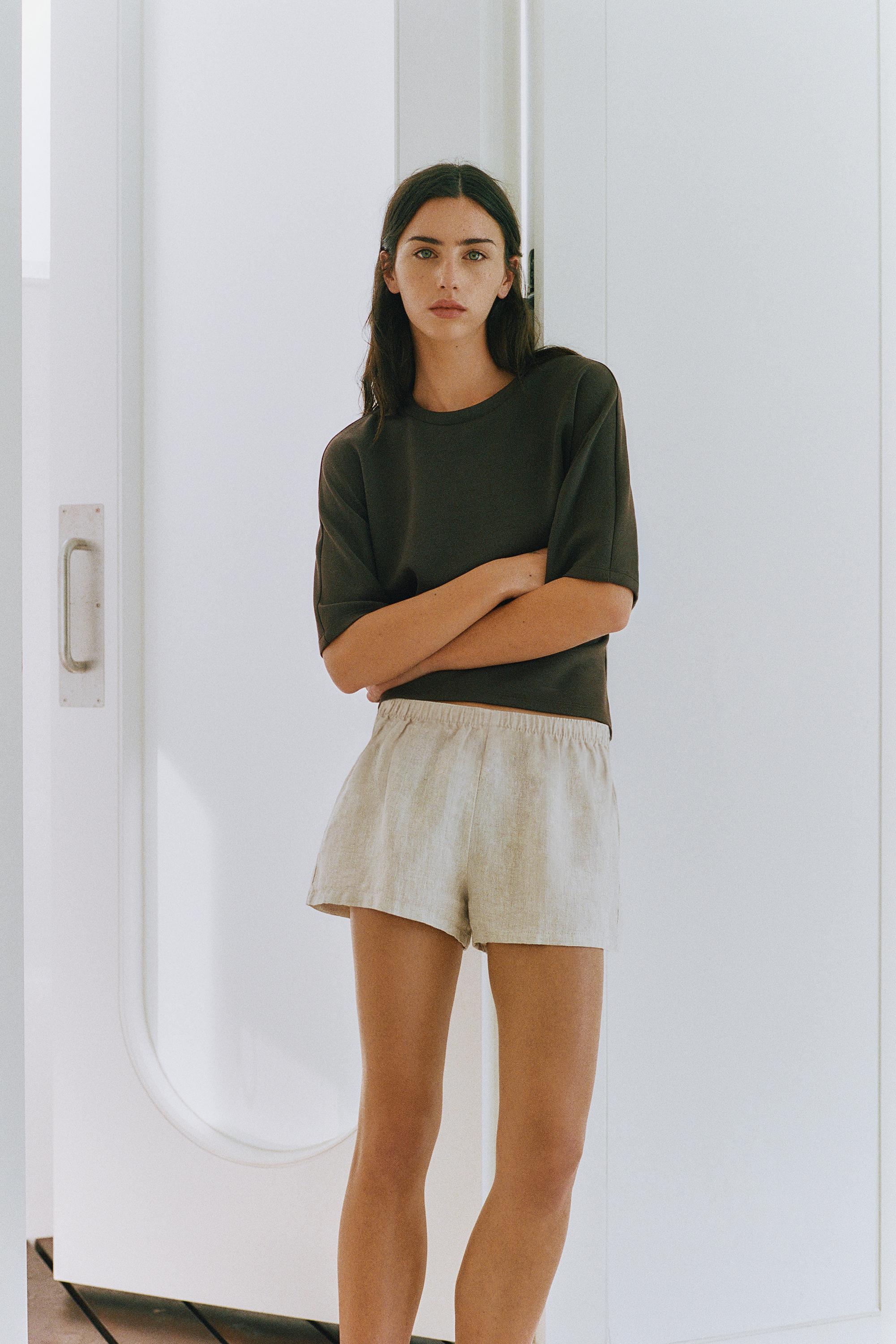 100% Linen Shorts — Beige