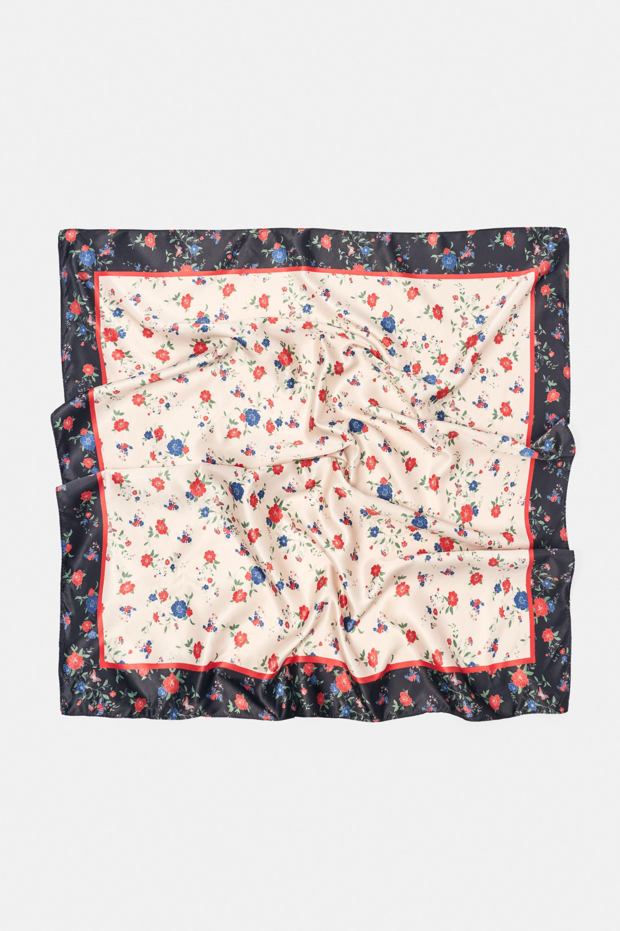 Floral satin scarf — Beige marl