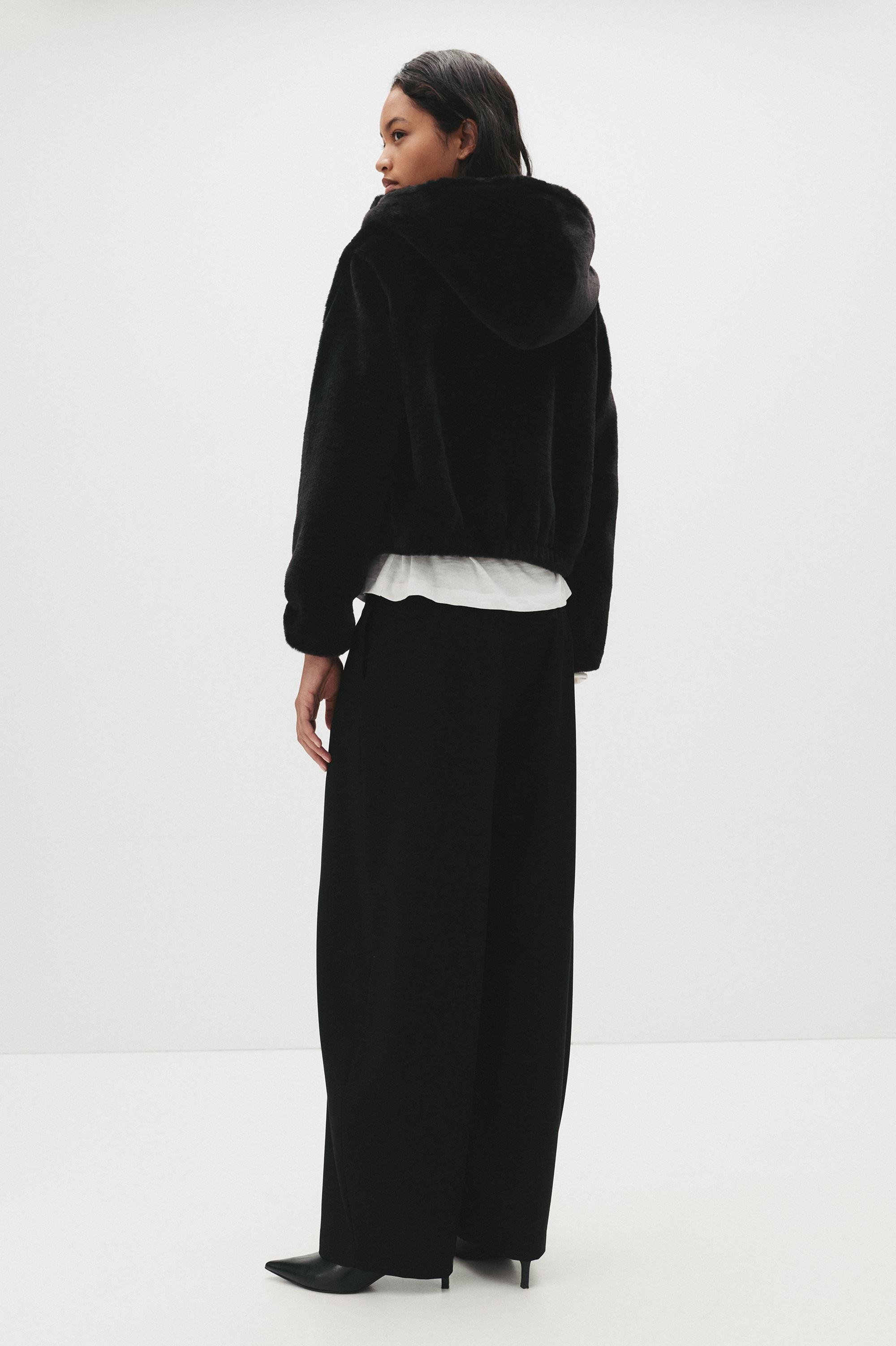 Kapüşonlu suni kürk ceket - Görsel 67