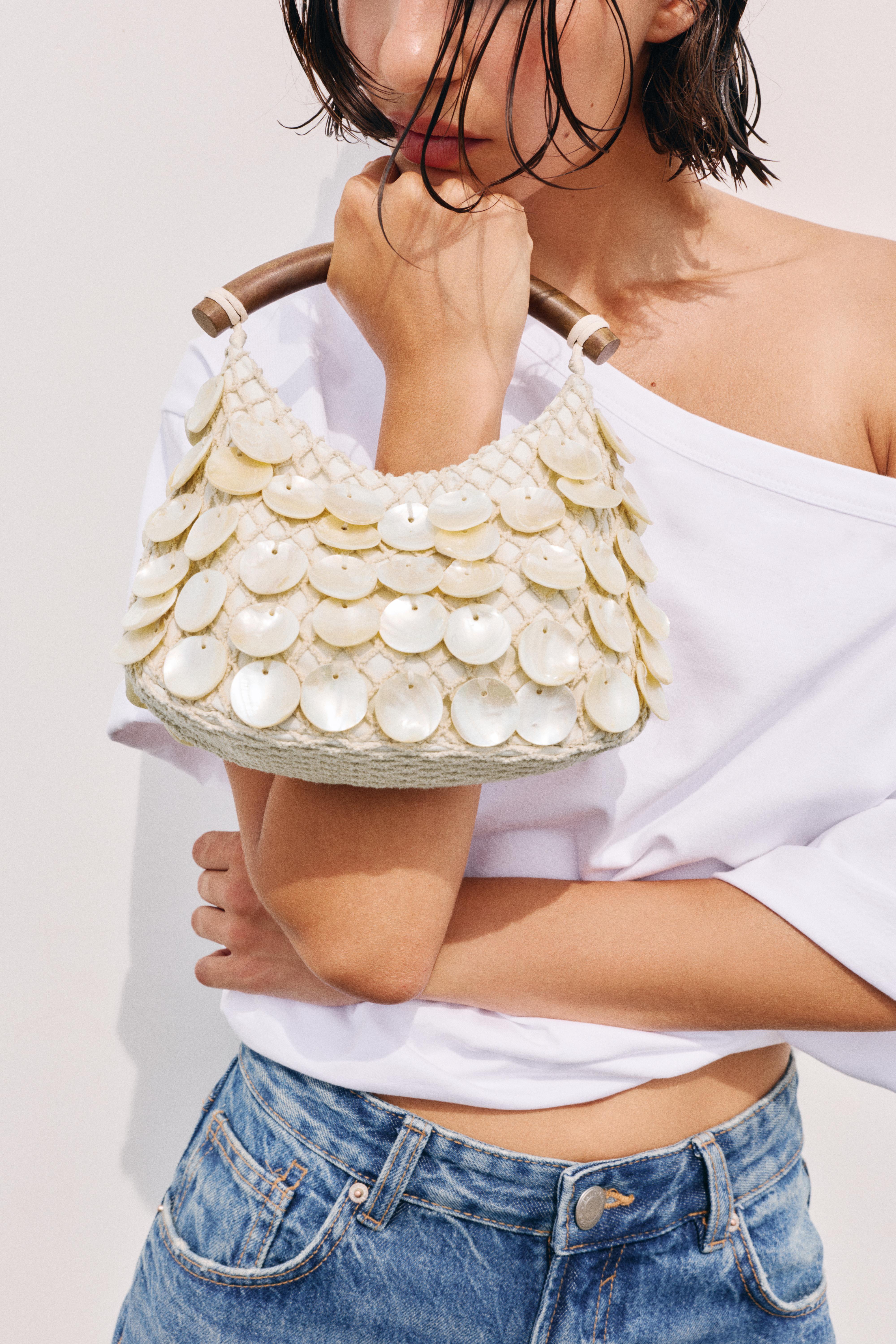 Beaded handbag — Ecru
