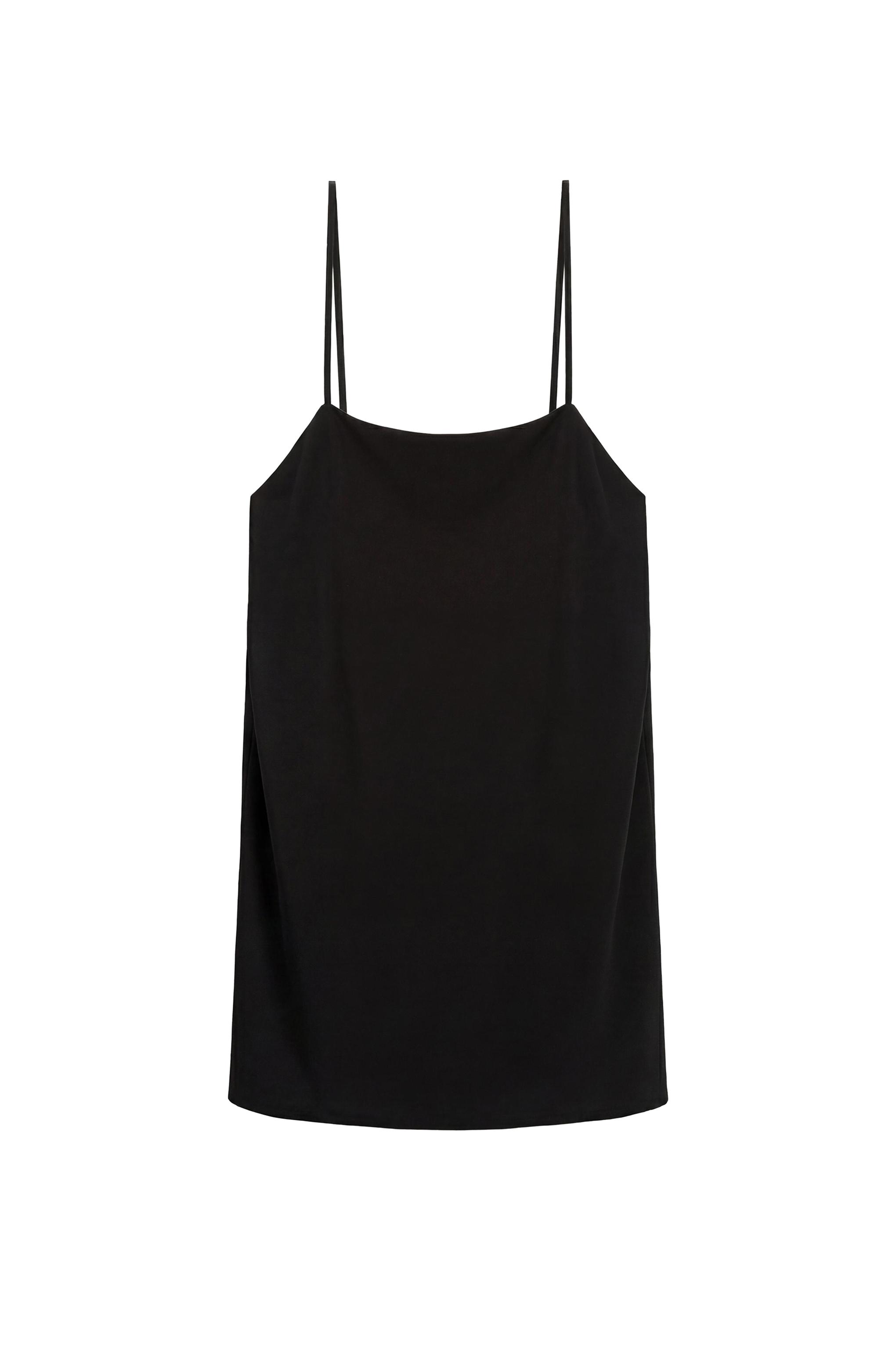 Short strappy dress with linen — Black