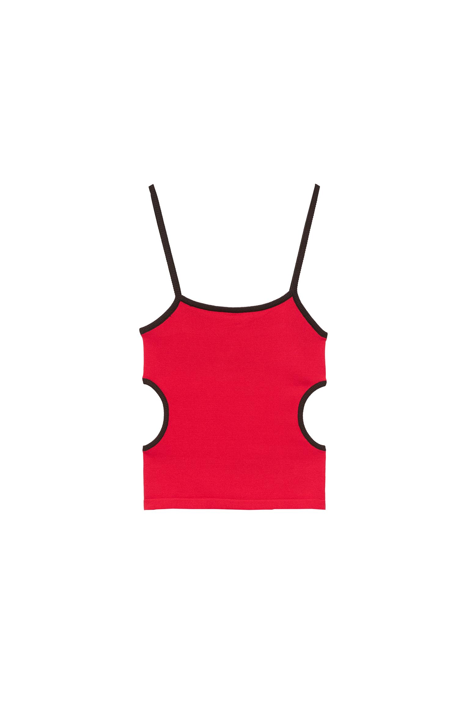 Red strappy cut-out top — Red