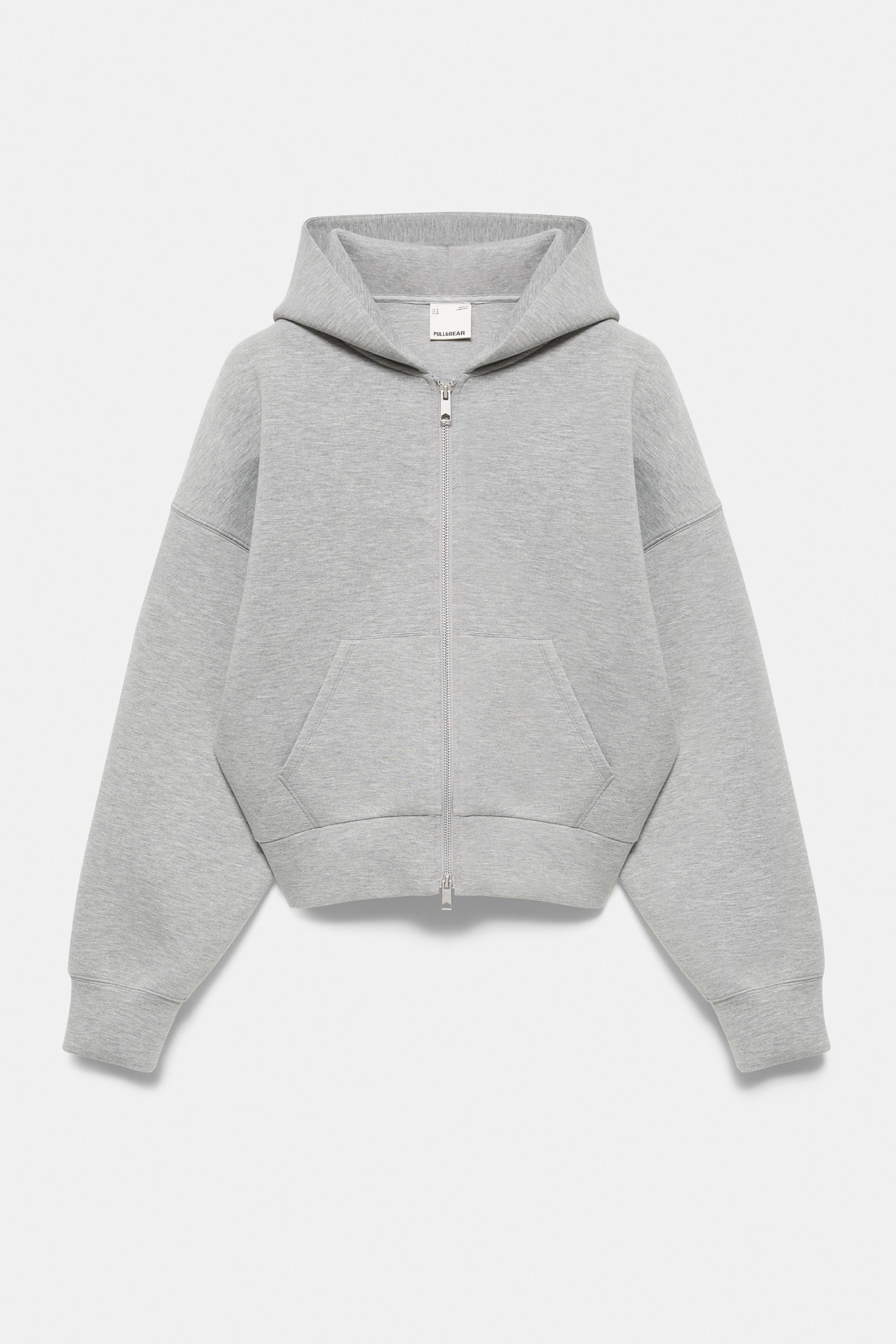 Neoprene-effect zip hoodie — Grey marl