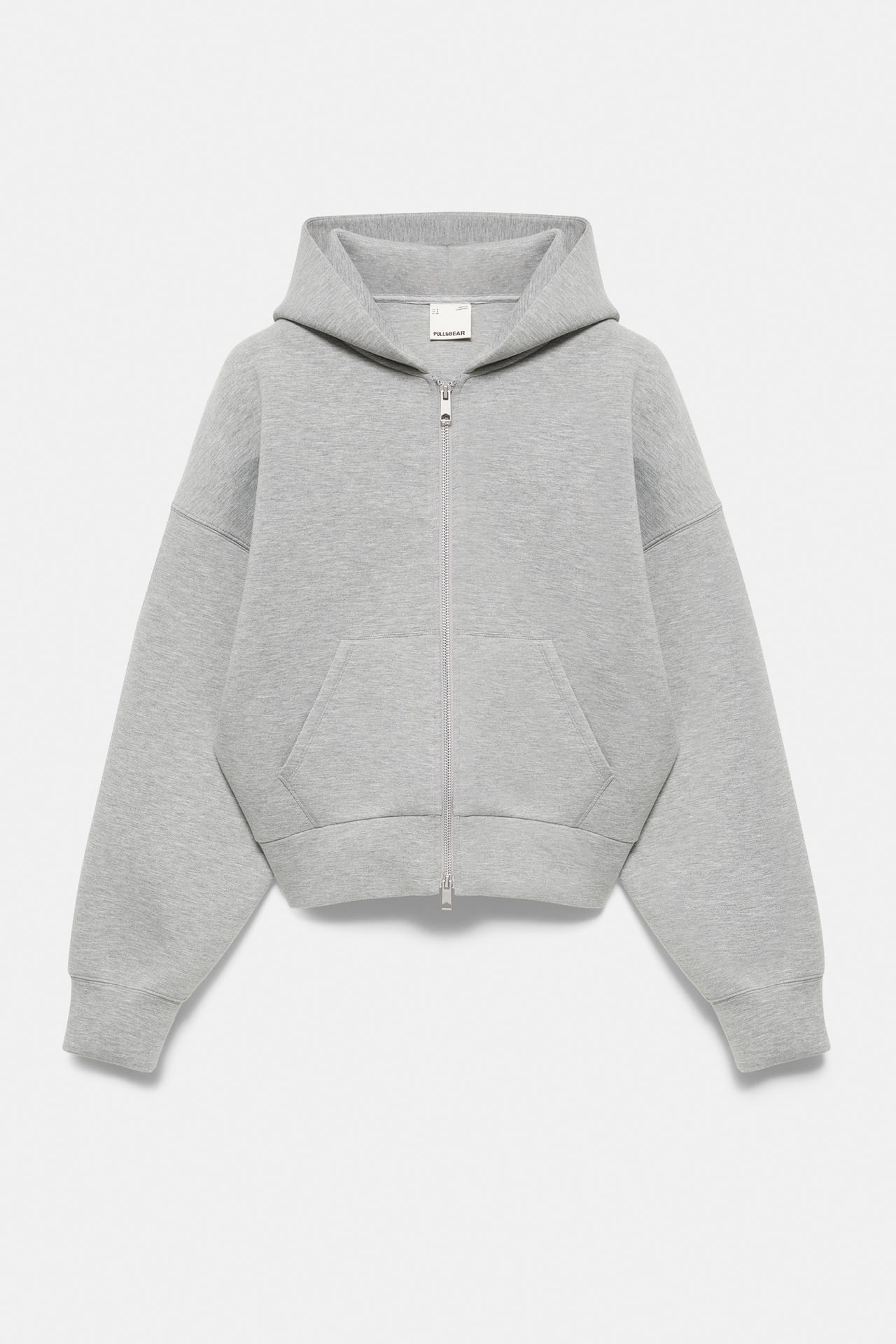 Neoprene-effect zip hoodie — Grey marl