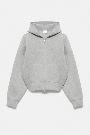 Neoprene-effect zip hoodie — Grey marl 2