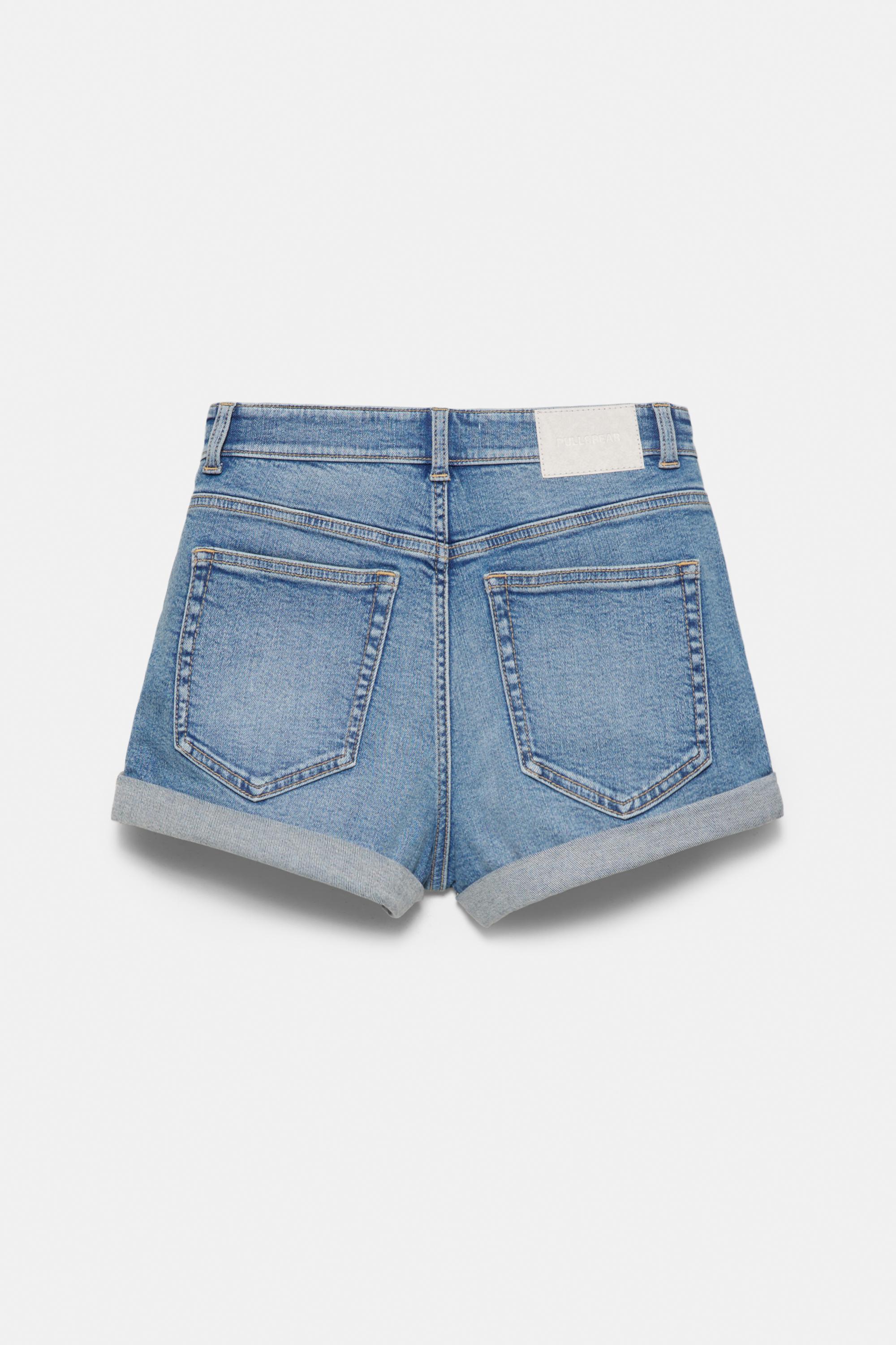 Mid-waist denim shorts — Pale blue
