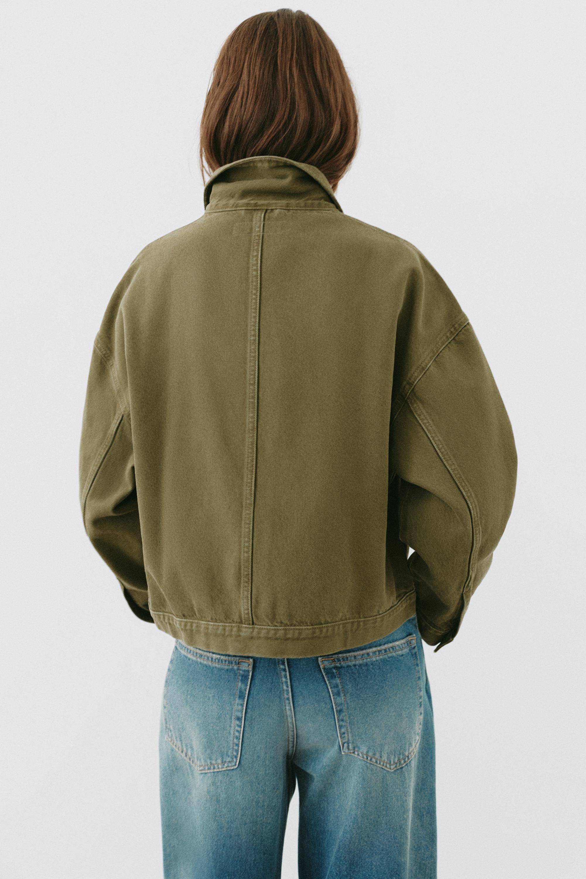Boxy denim overshirt — Khaki