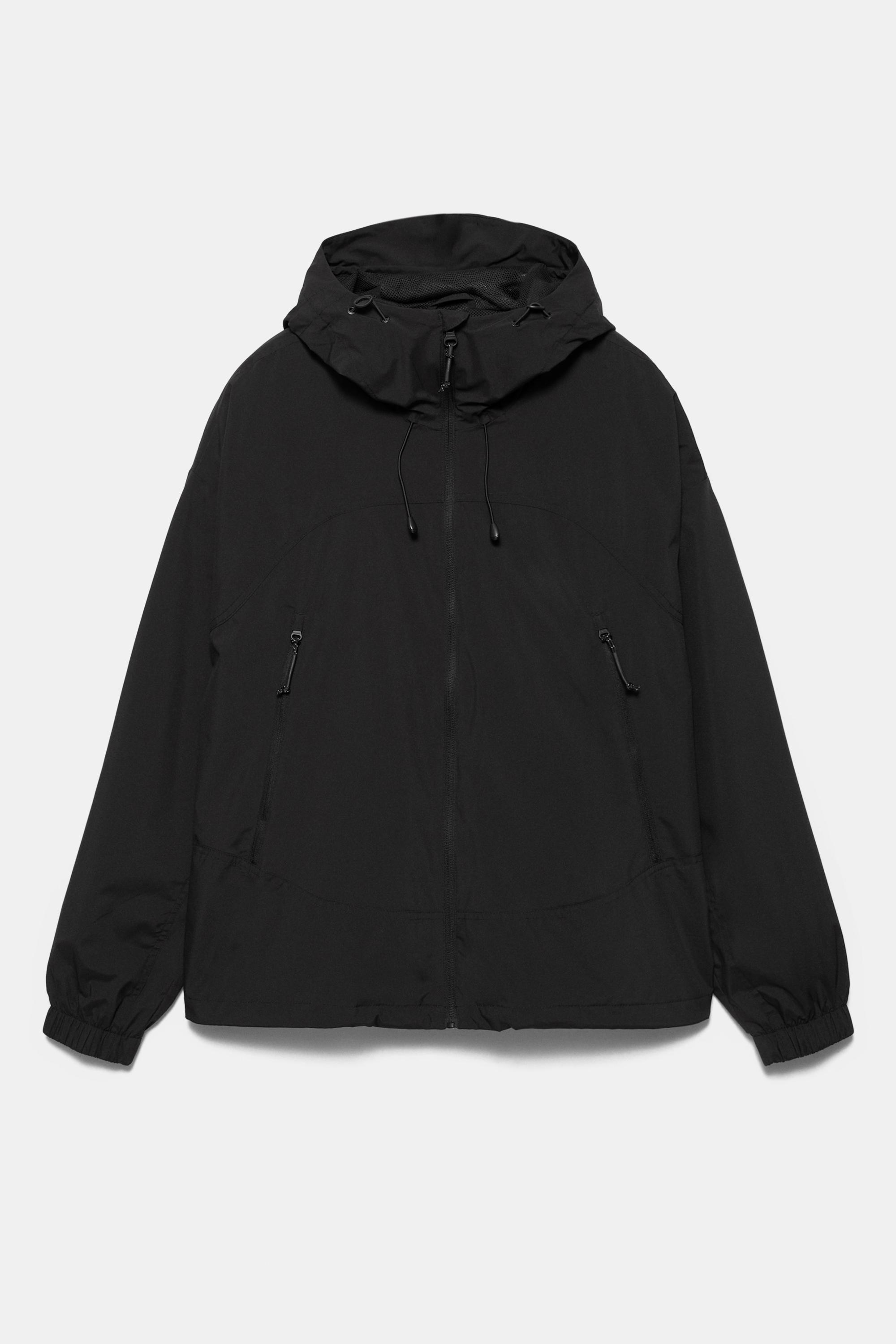 Lightweight hooded raincoat — Black