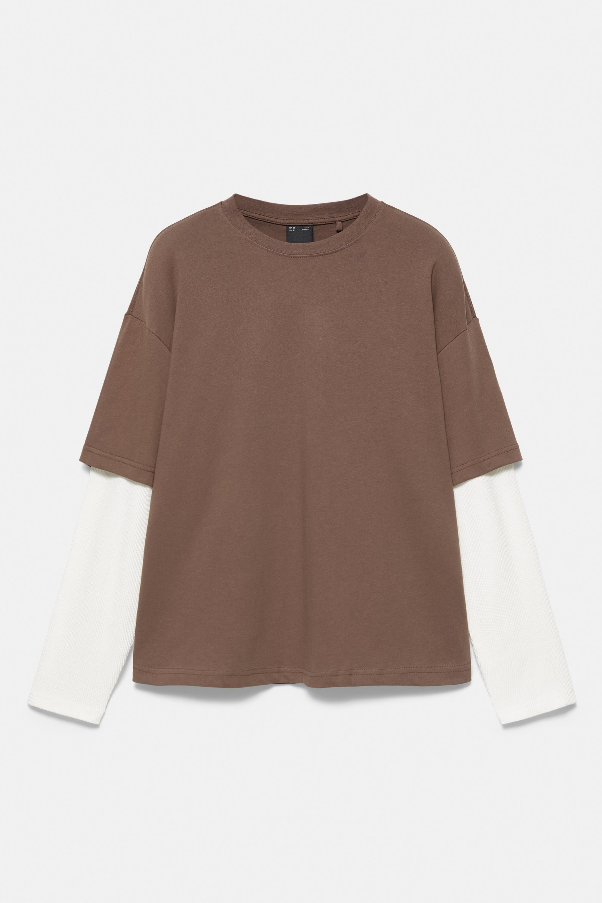 Double-layer long sleeve T-shirt — Brown