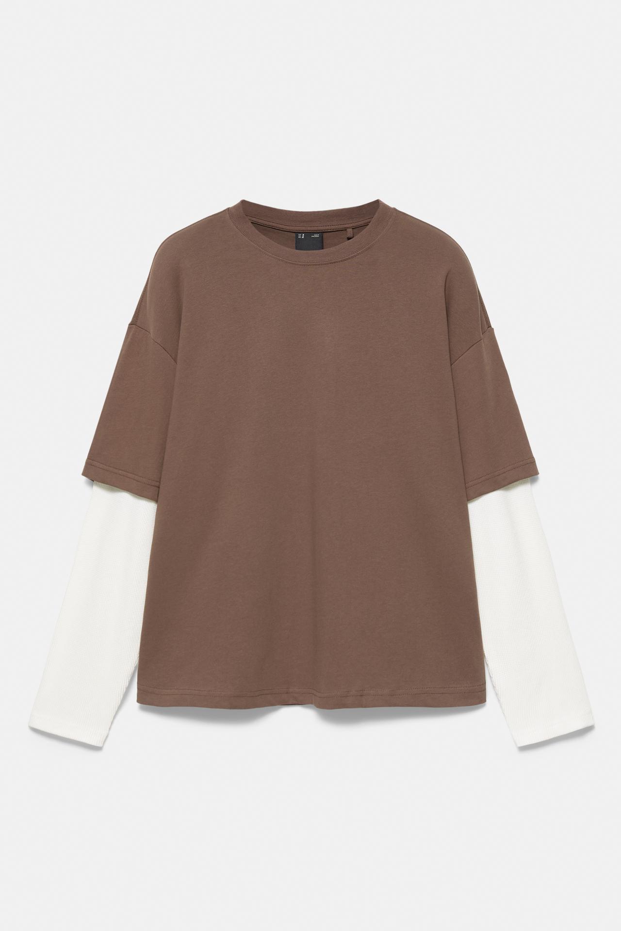 Double-layer long sleeve T-shirt — Brown