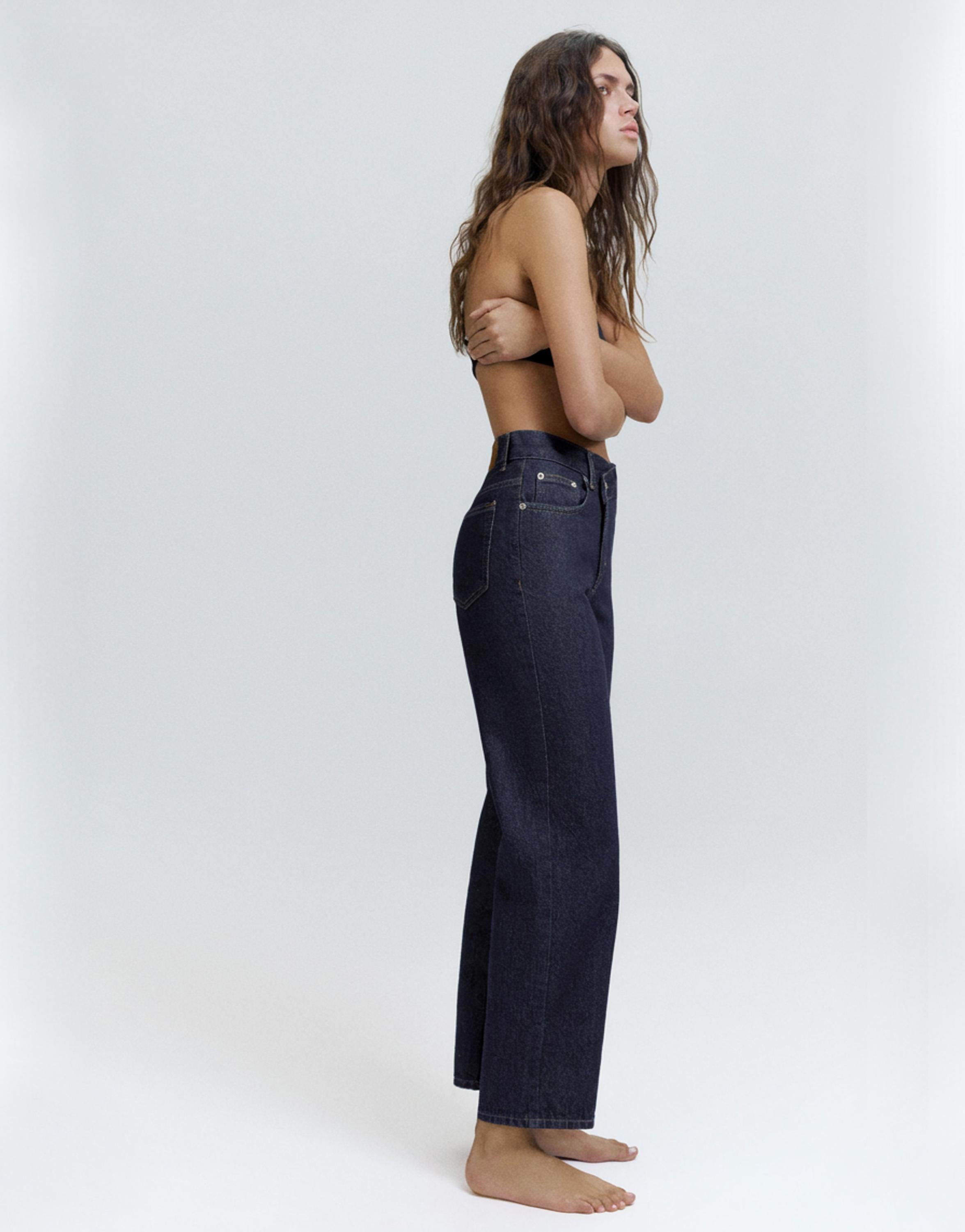 Straight-leg jeans with crossover waistband — Navy