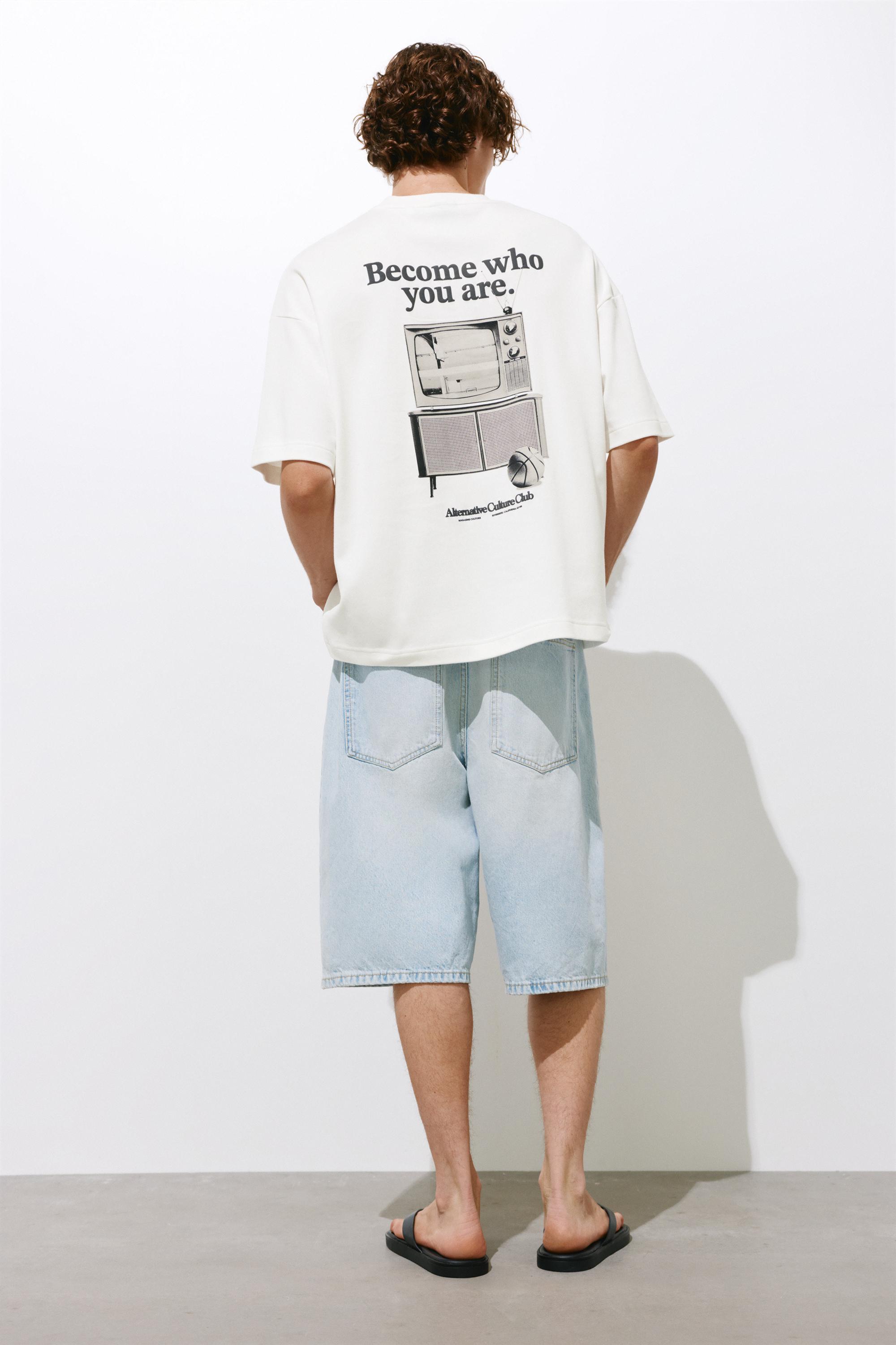 Short sleeve sweatshirt with graphic — Off white