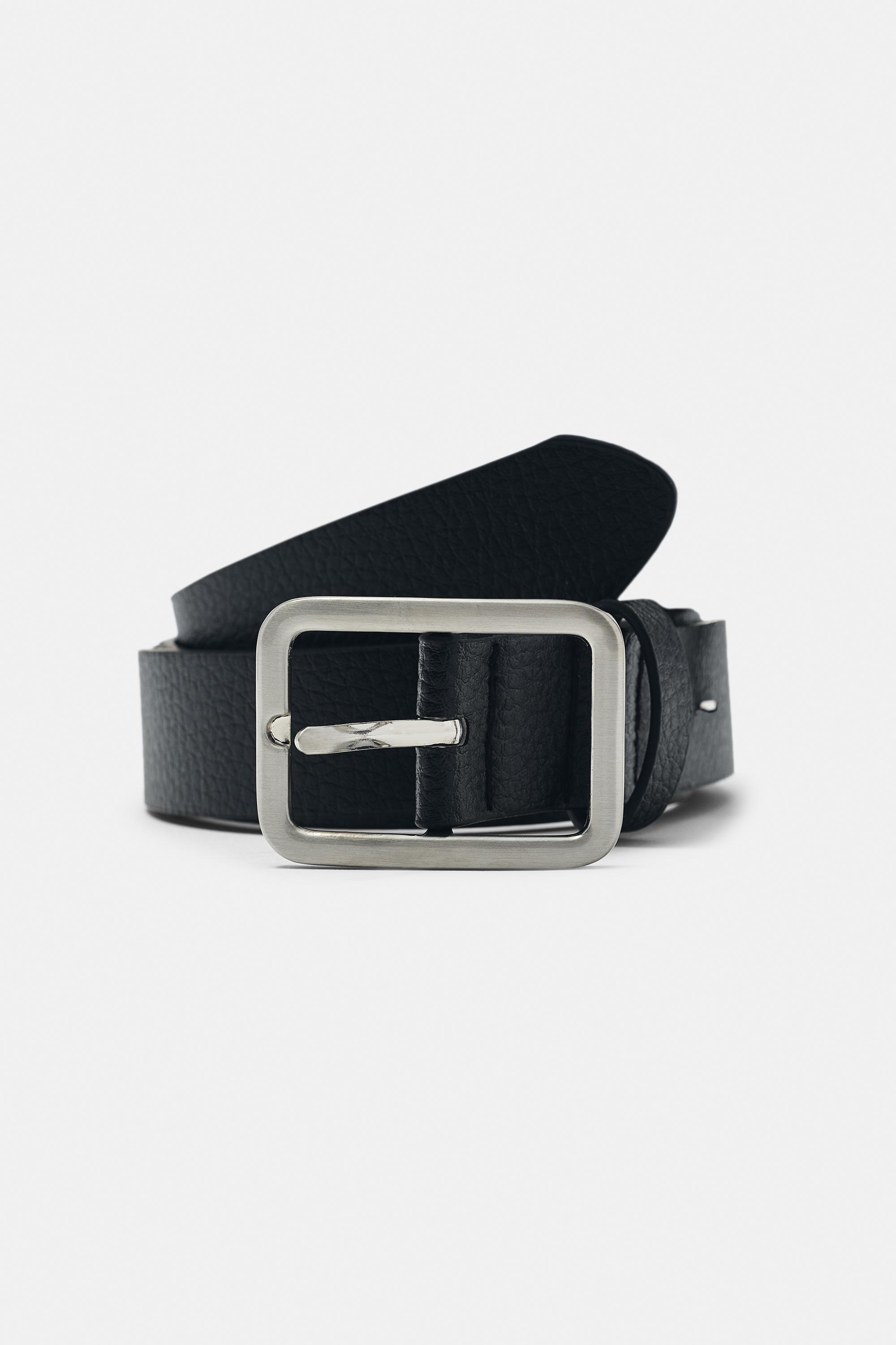 Leather effect square buckle belt — Black (alternate view)
