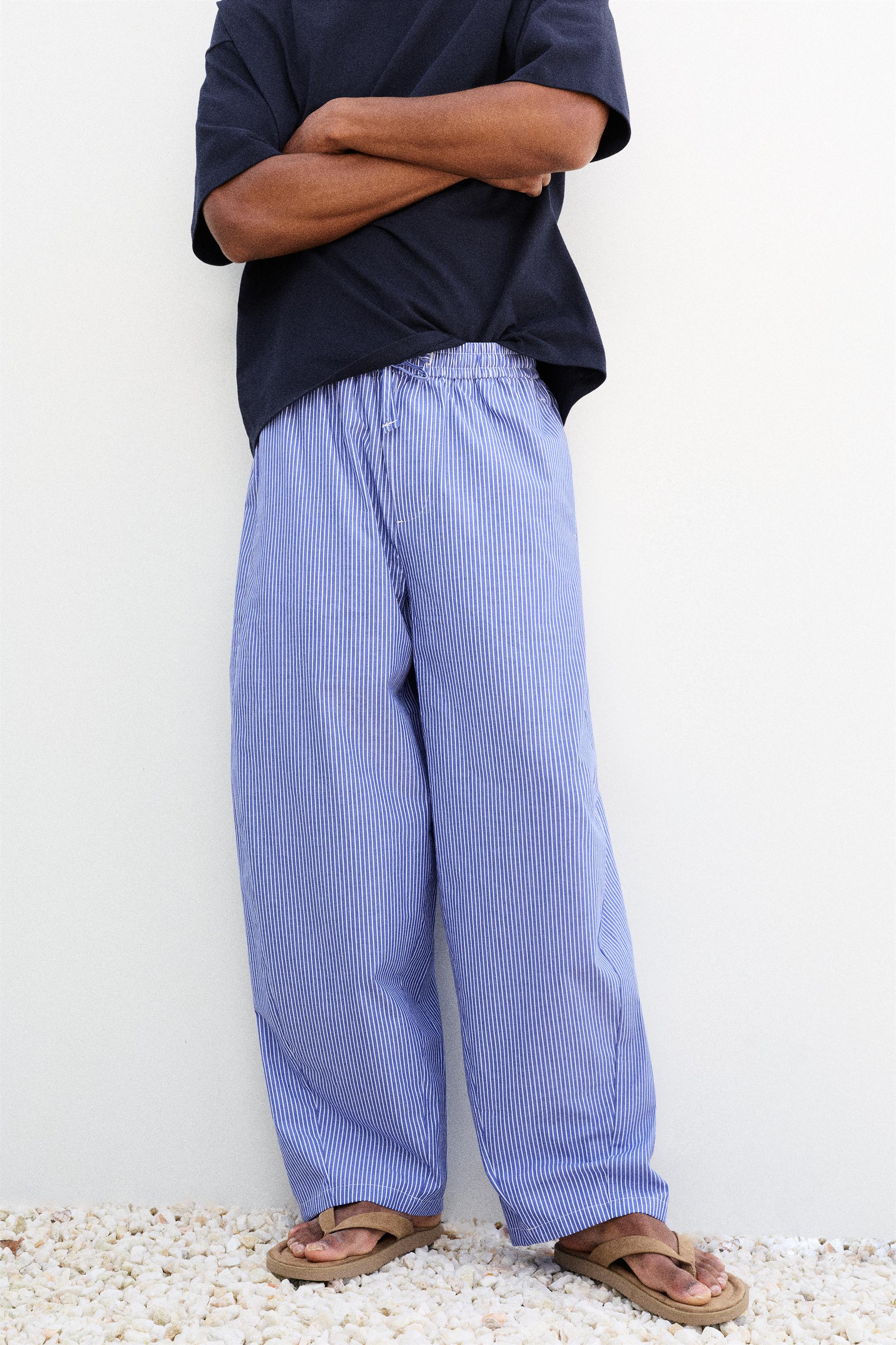 Relaxed fit striped pyjama-style trousers — Blue