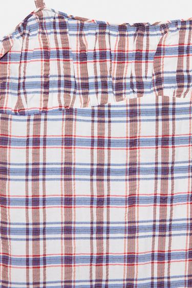 Check-print strappy top — Blue 7