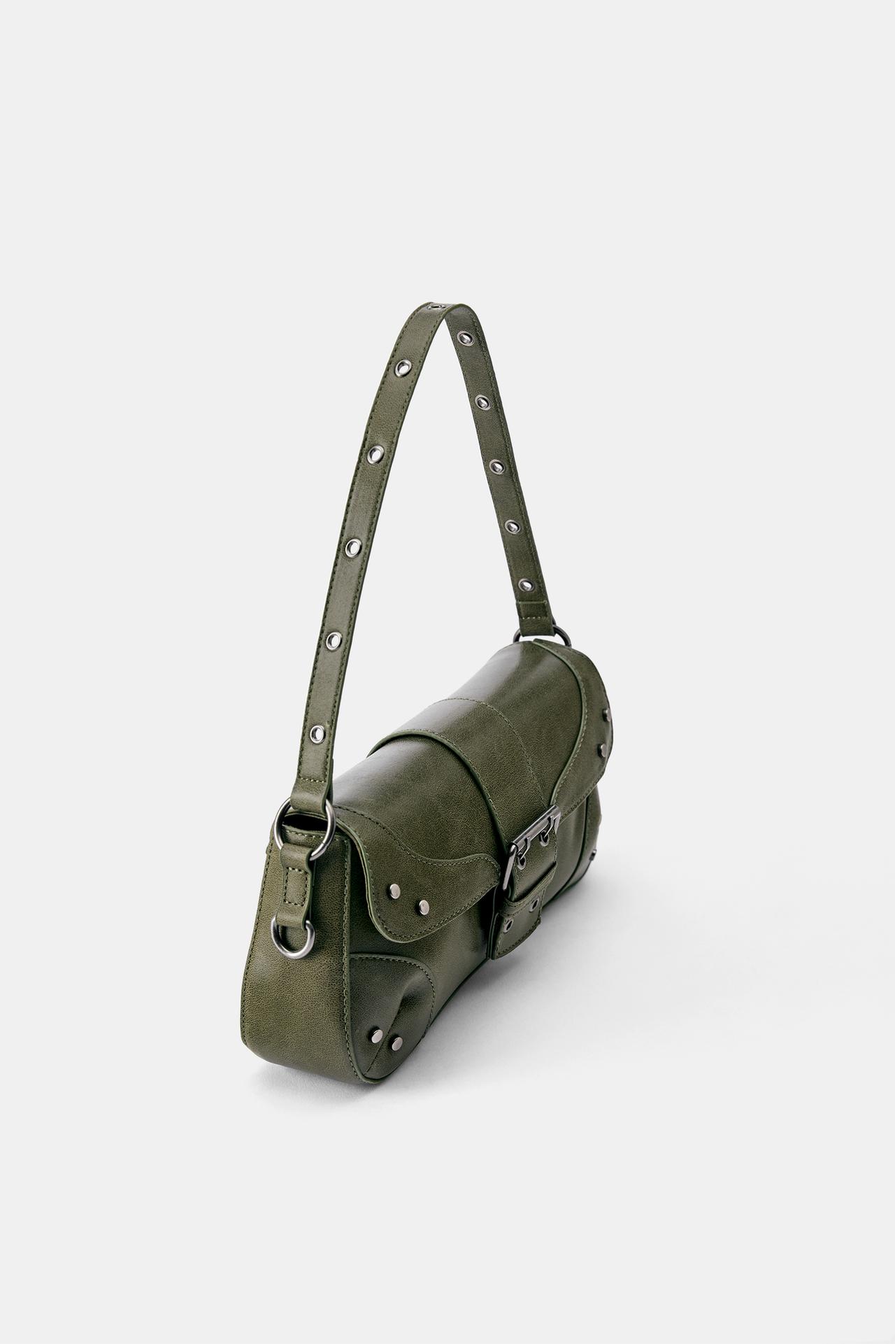 Suede shoulder bag with buckle — Khaki