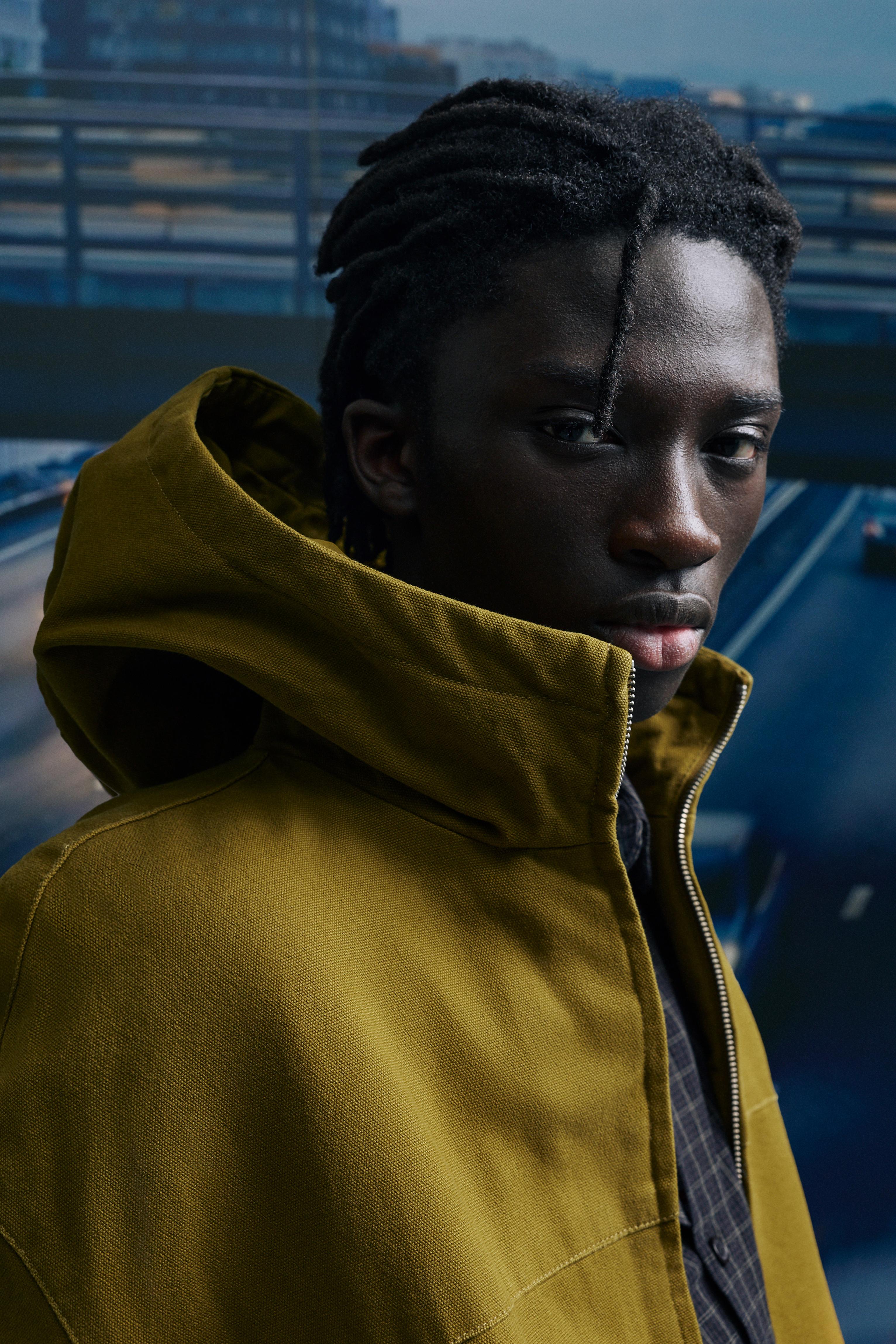 Hooded jacket with faded detail — Green