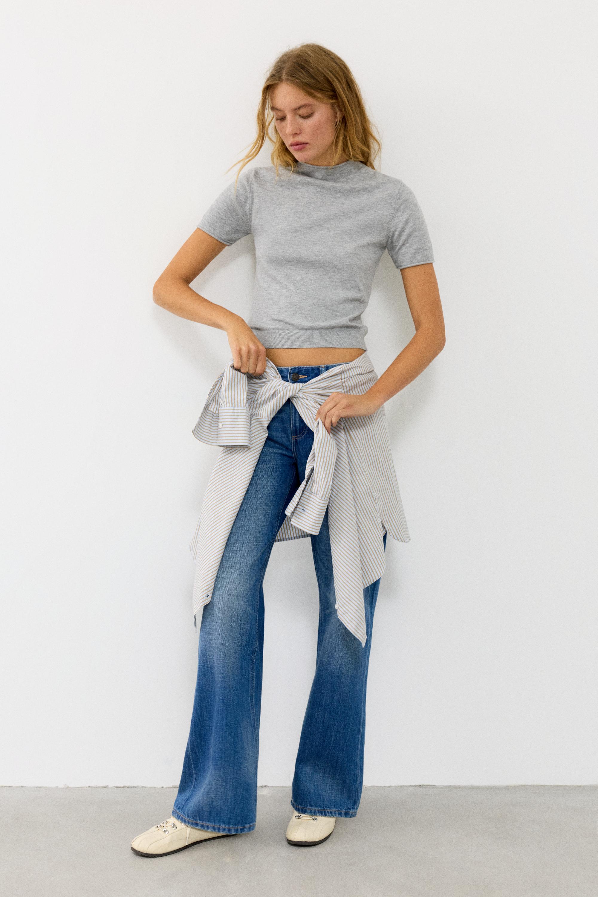 Fine knit short sleeve T-shirt — Grey
