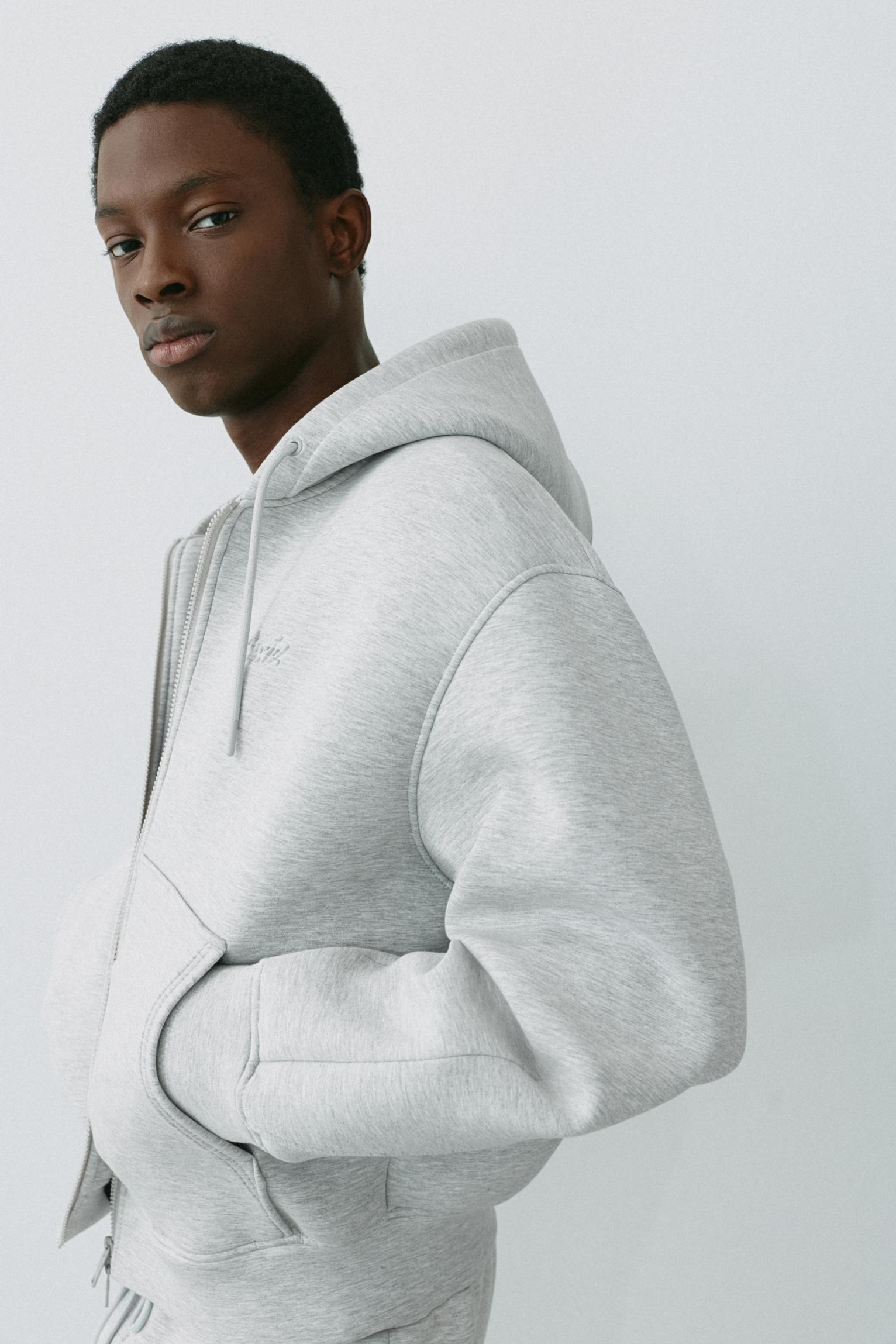 Felpa Con Cappuccio E Zip Effetto Neoprene