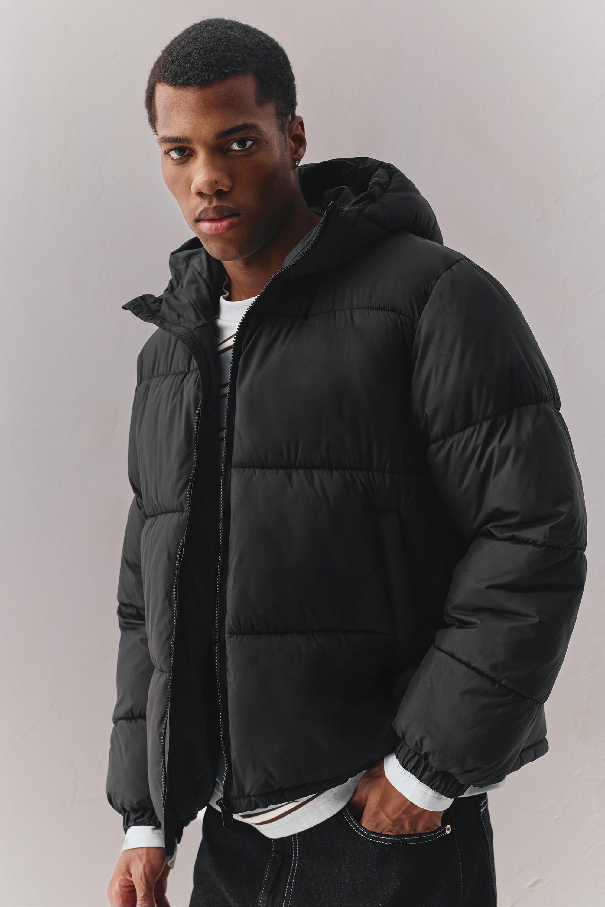 Padded jacket with hood — Black